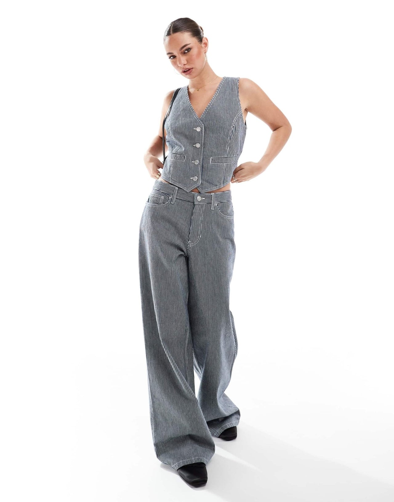 French Connection Everett denim waistcoat co - ord in indigo stripe - ASOS Sample Sale