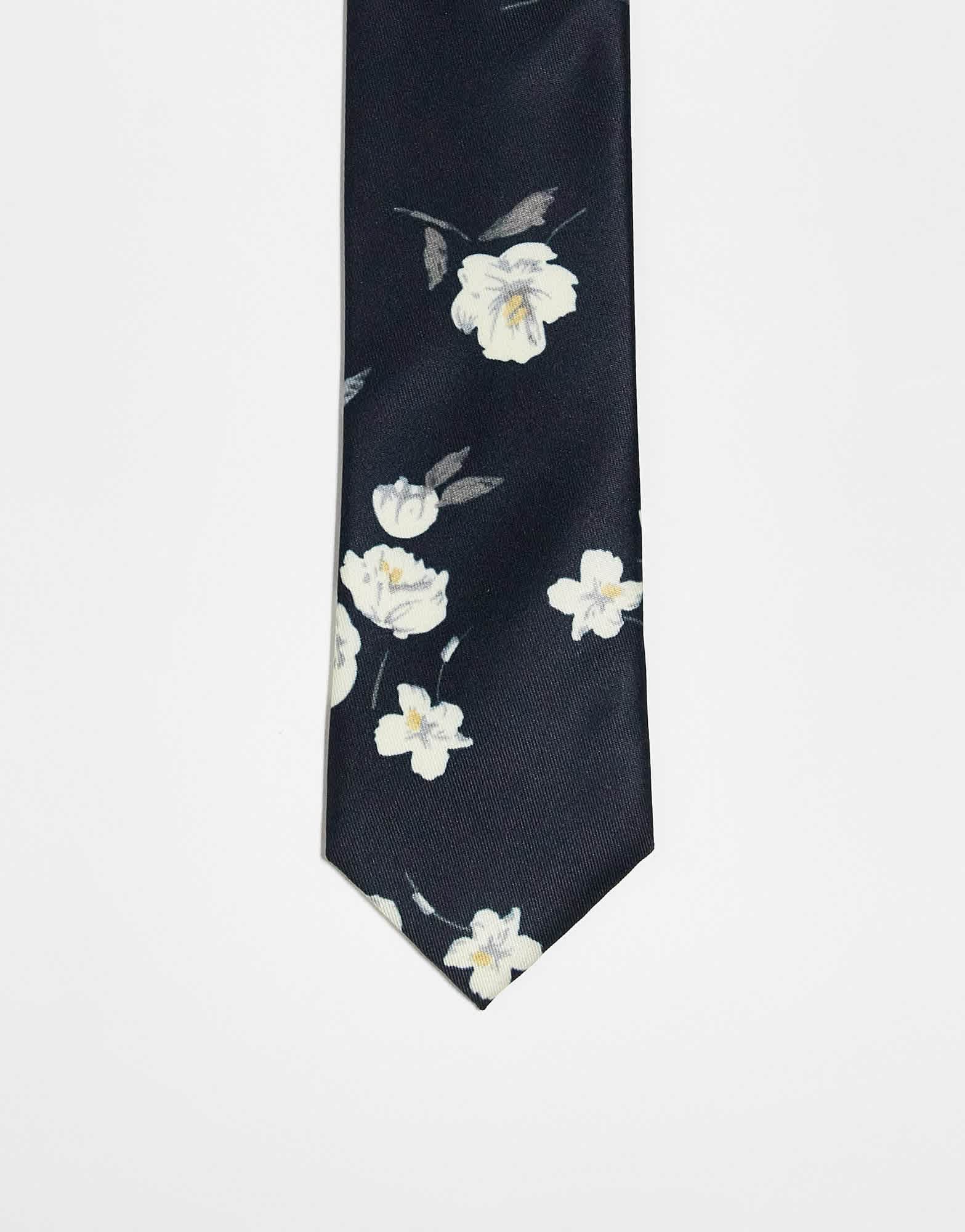 French Connection floral tie in marine flower - ASOS Sample Sale