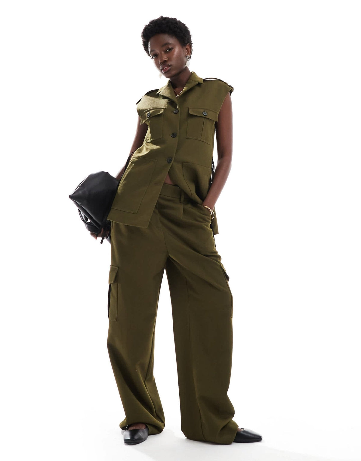 French Connection Florence twill utility trousers co-ord in khaki - ASOS Sample Sale