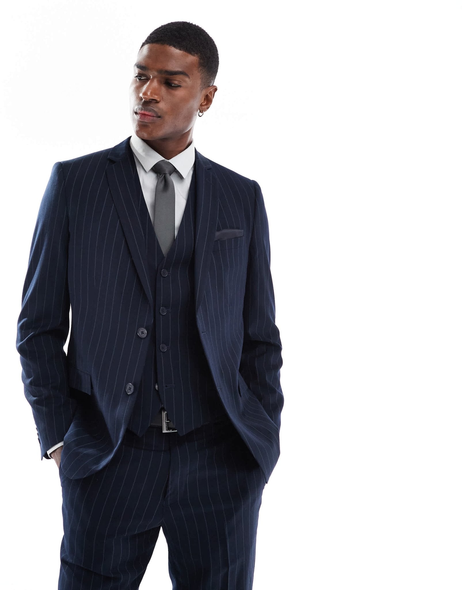 French Connection formal suit jacket co - ord in navy stripe - ASOS Sample Sale