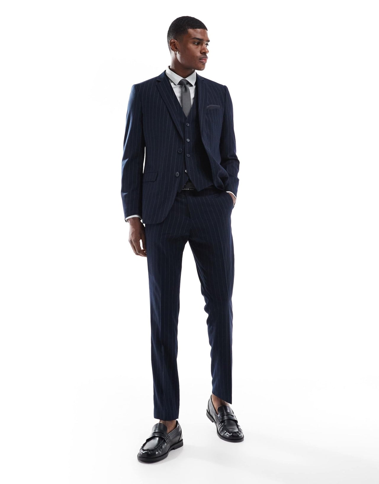 French Connection formal suit jacket co - ord in navy stripe - ASOS Sample Sale