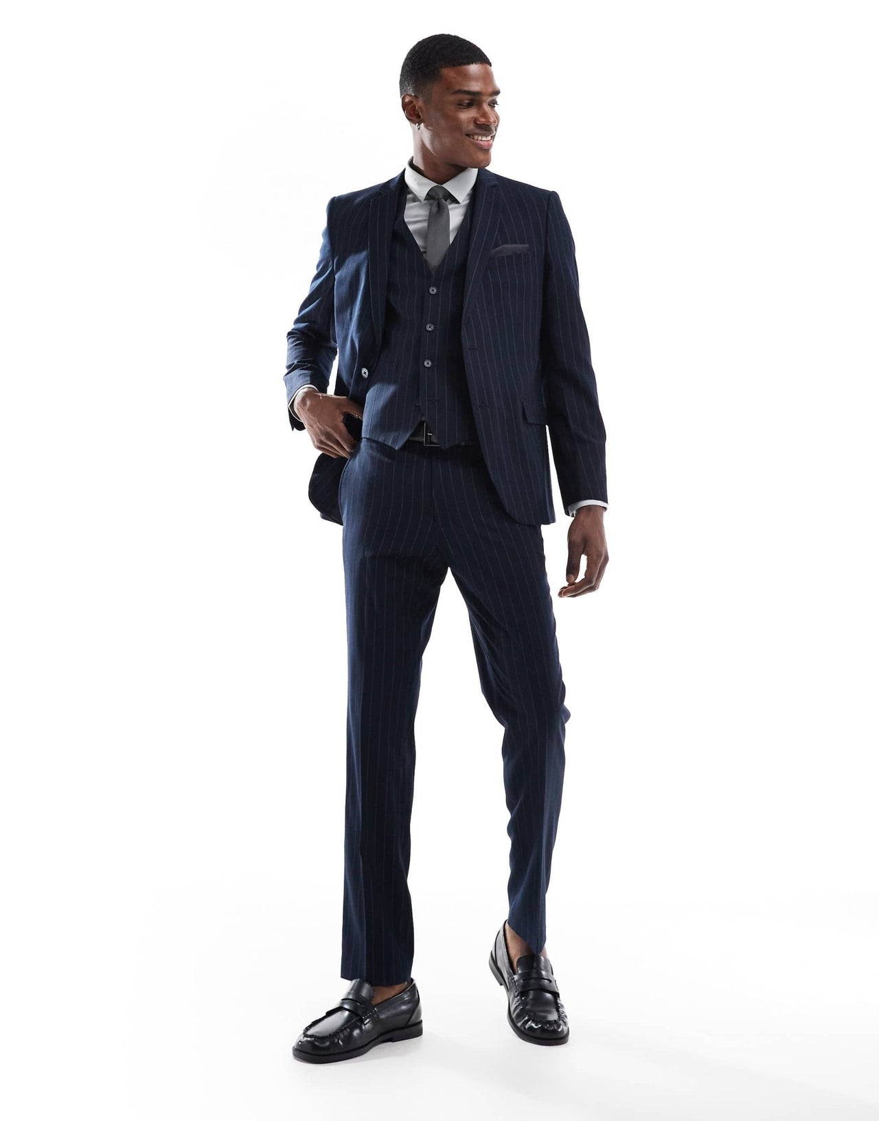 French Connection formal suit trousers co - ord in navy stripe - ASOS Sample Sale