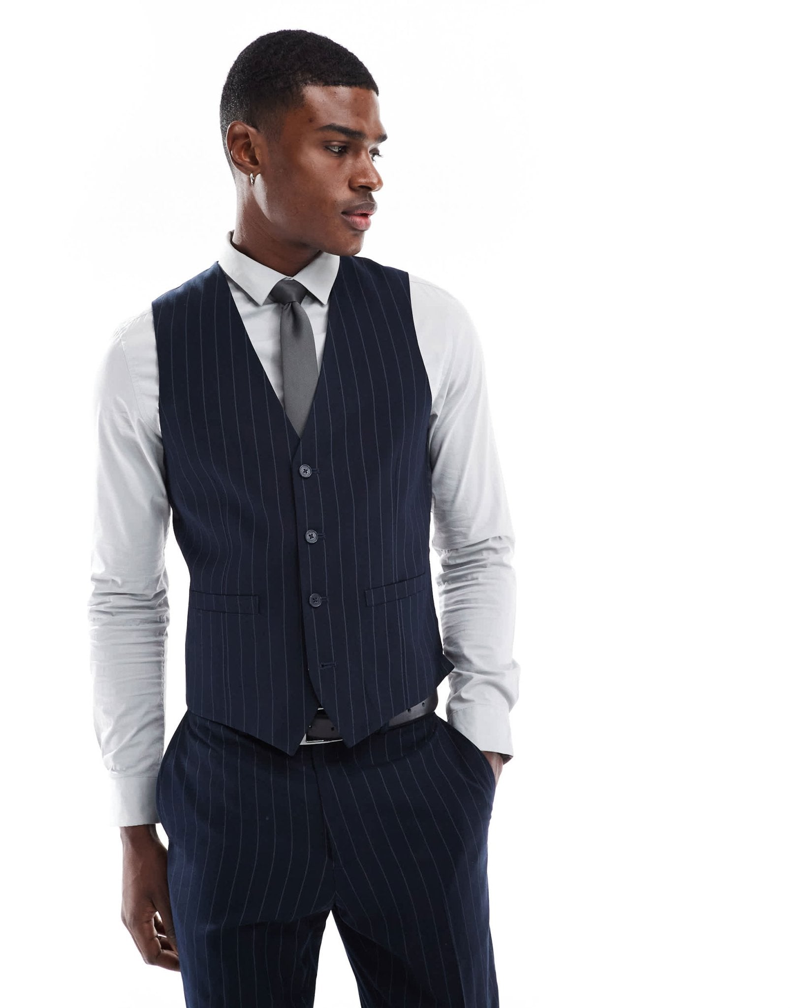 French Connection formal suit waistcoat co - ord in navy stripe - ASOS Sample Sale