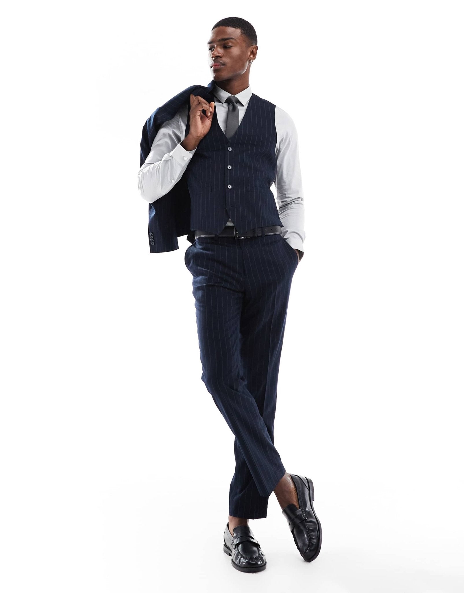 French Connection formal suit waistcoat co - ord in navy stripe - ASOS Sample Sale