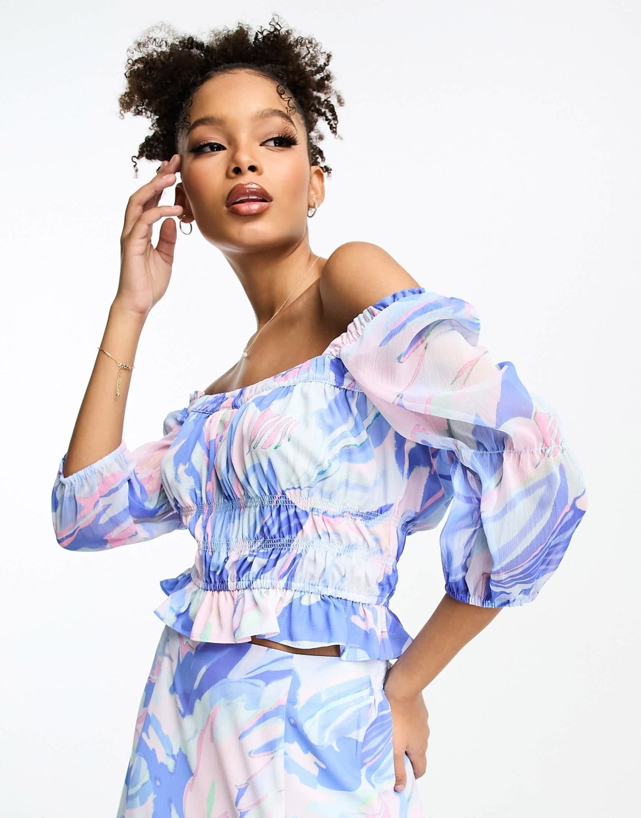 French Connection gathered mesh crop top in marble co - ord - ASOS Sample Sale