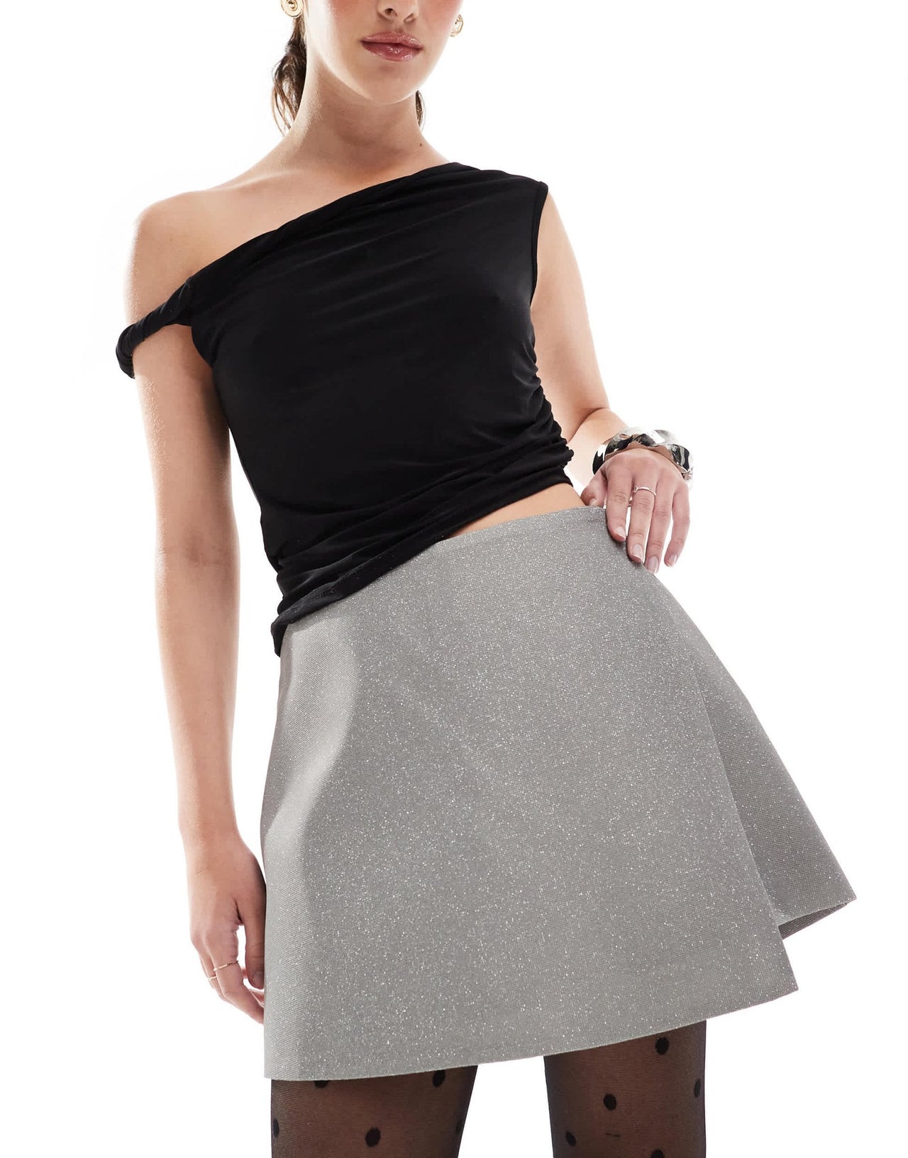 French Connection glitter skort in silver - ASOS Sample Sale