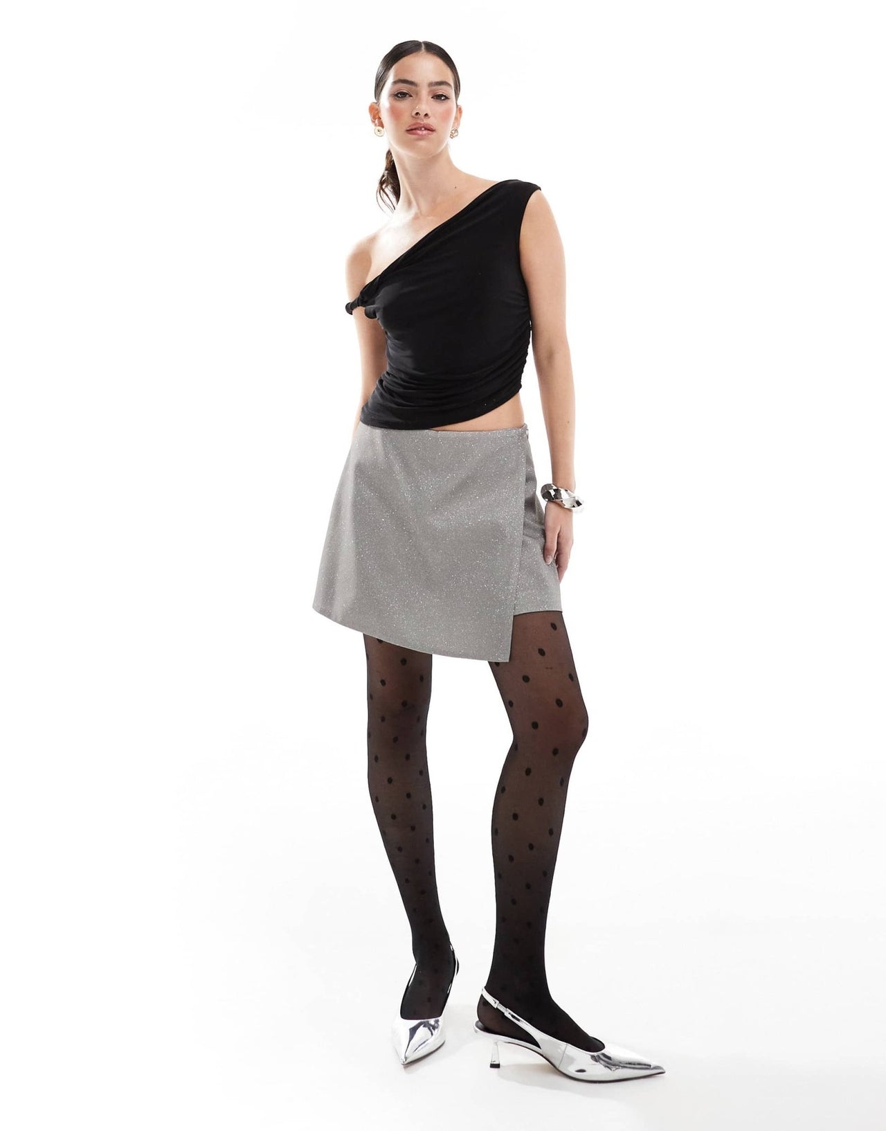 French Connection glitter skort in silver - ASOS Sample Sale
