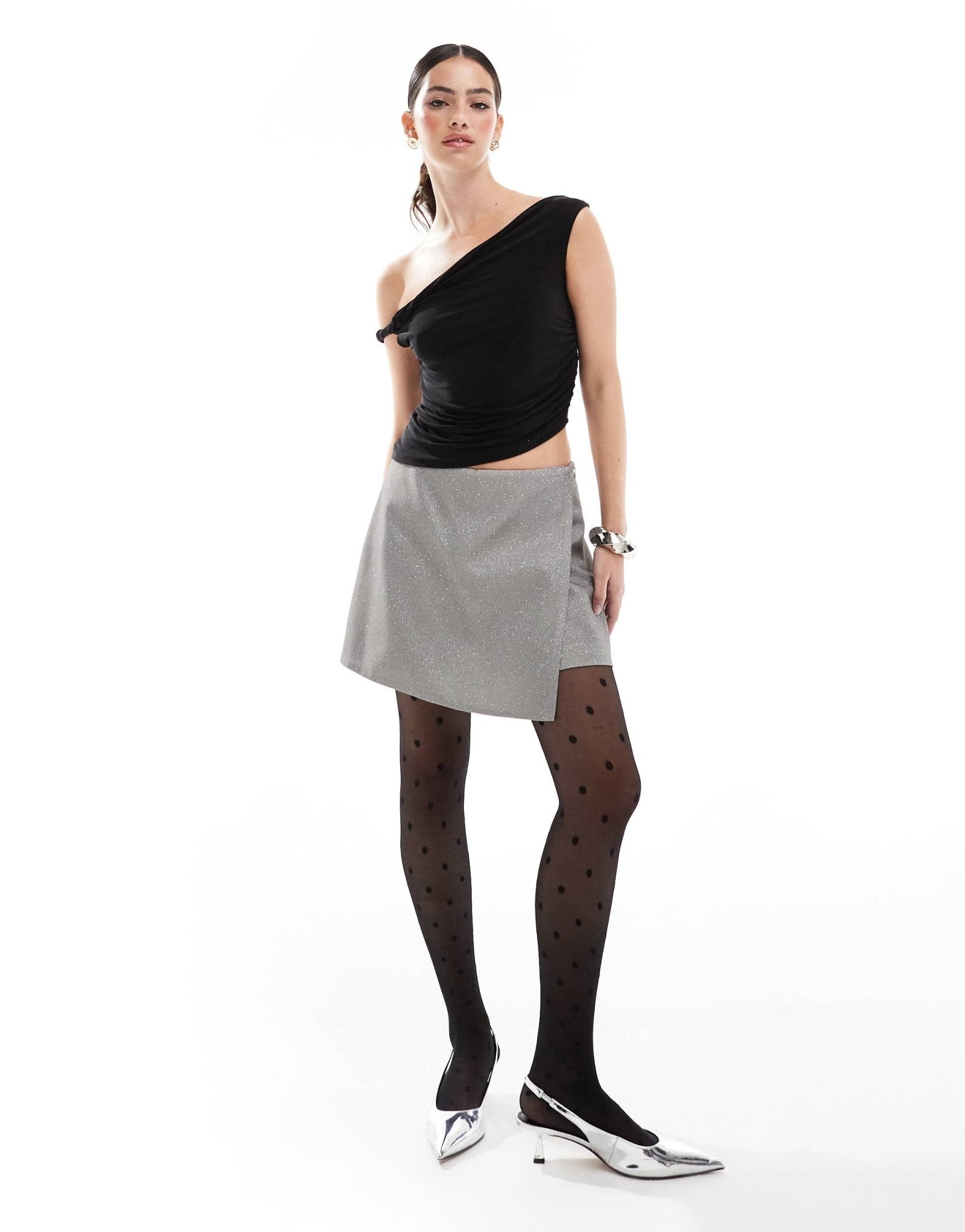 French Connection glitter skort in silver - ASOS Sample Sale