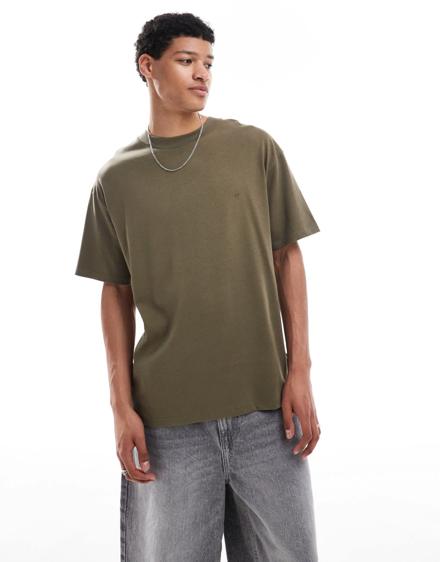 French Connection heavyweight crew neck t-shirt in khaki - ASOS Sample Sale