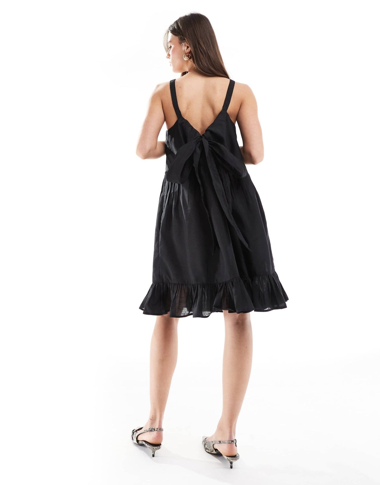 French Connection Hollan mini dress with bow back in black - ASOS Sample Sale