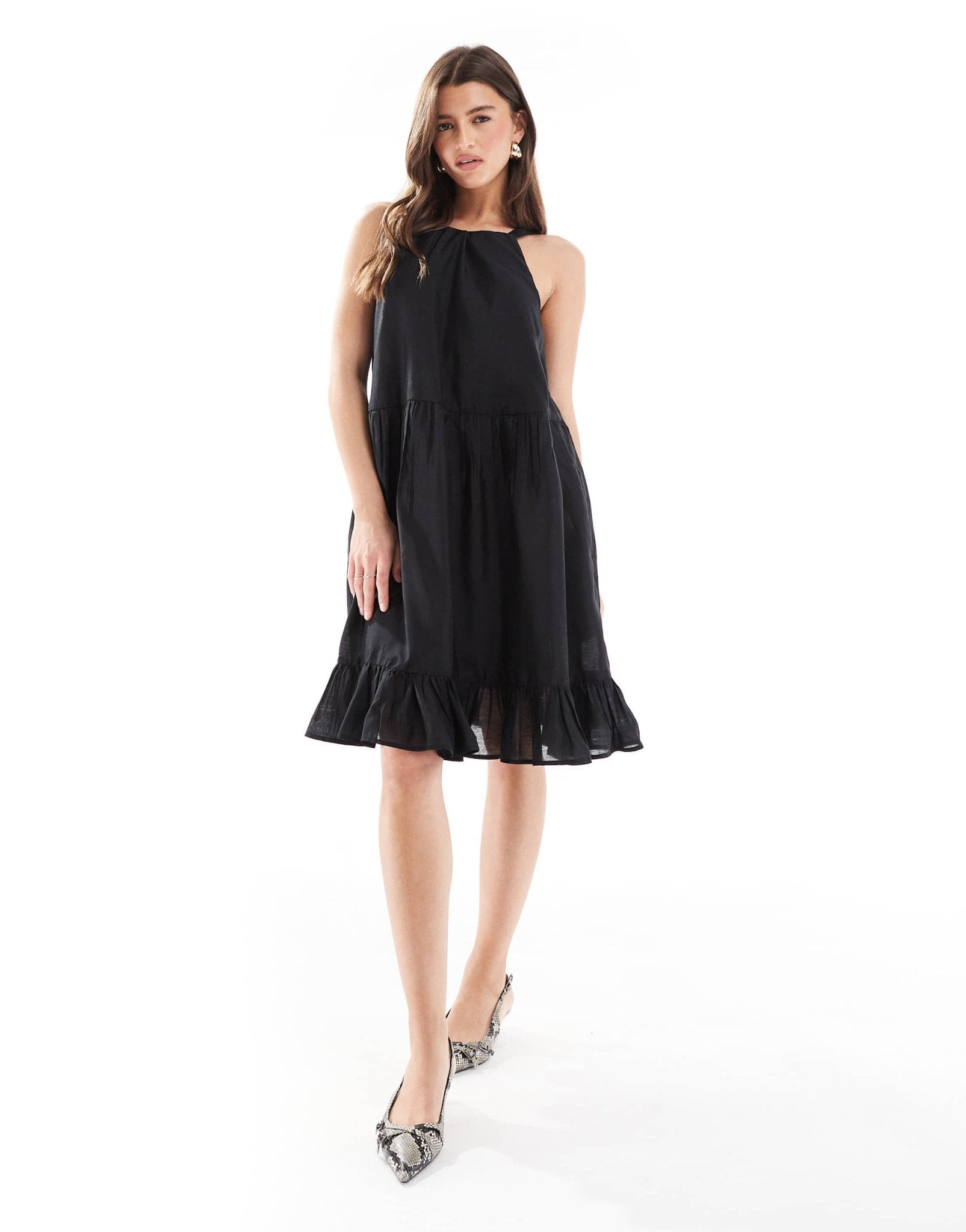 French Connection Hollan mini dress with bow back in black - ASOS Sample Sale