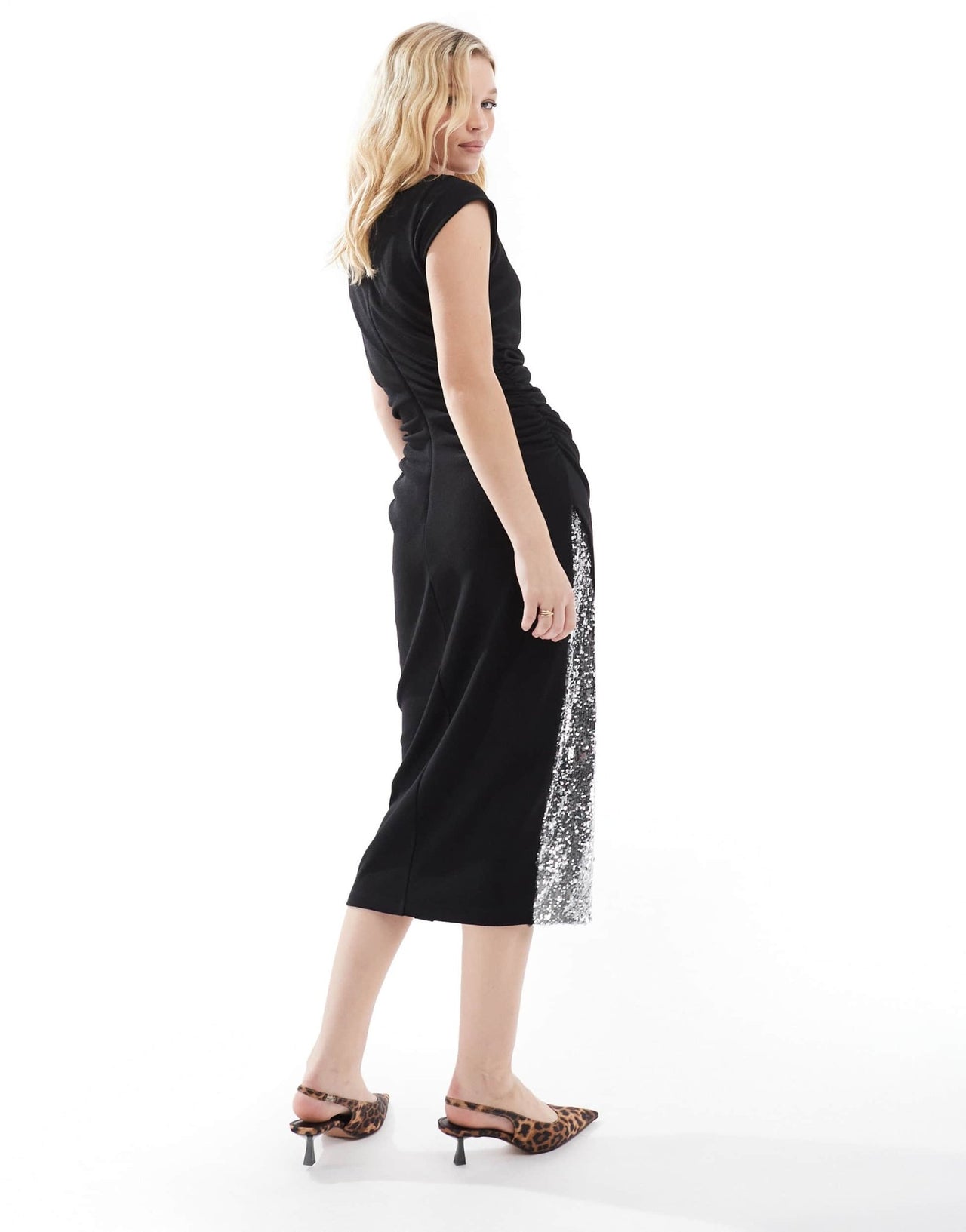 French Connection jersey midi dress with sequin insert in silver - ASOS Sample Sale