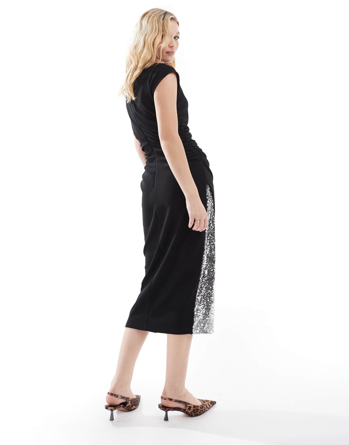 French Connection jersey midi dress with sequin insert in silver - ASOS Sample Sale
