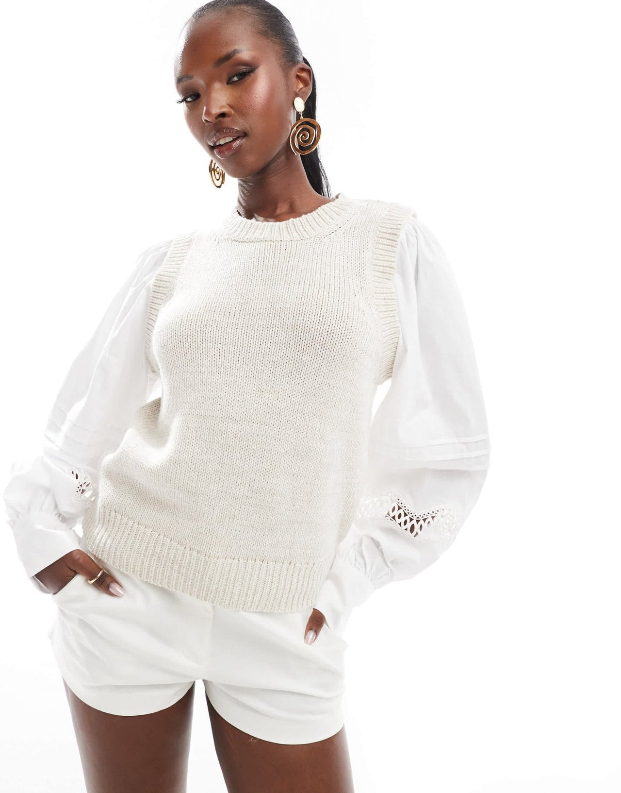 French Connection Klara mix 2 in 1 jumper in cream - ASOS Sample Sale