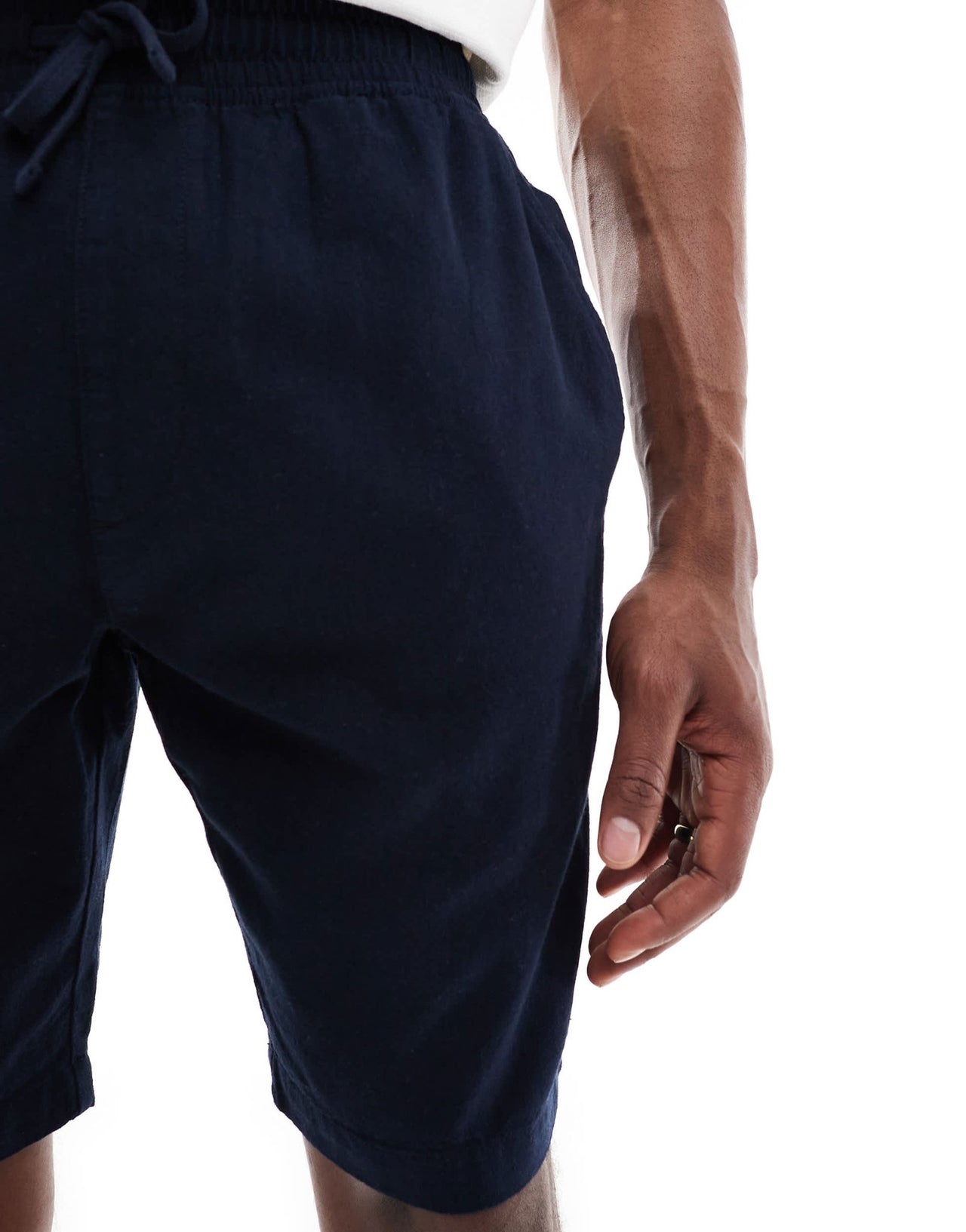 French Connection linen drawstring shorts in navy - ASOS Sample Sale