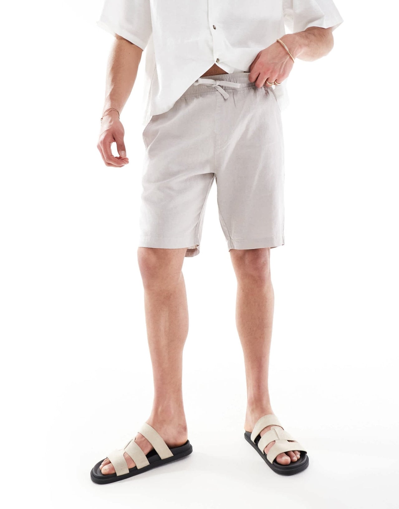 French Connection linen drawstring shorts in stone - ASOS Sample Sale