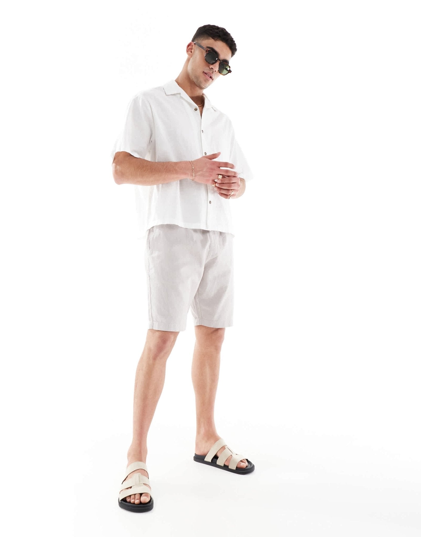 French Connection linen drawstring shorts in stone - ASOS Sample Sale