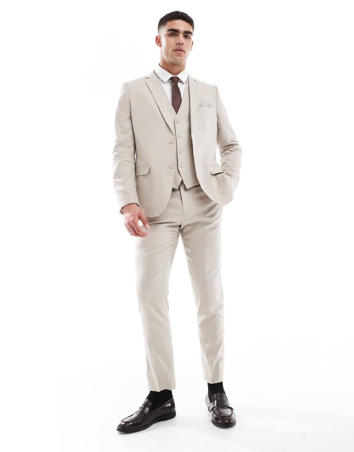 French Connection linen formal suit jacket co-ord in stone - ASOS Sample Sale