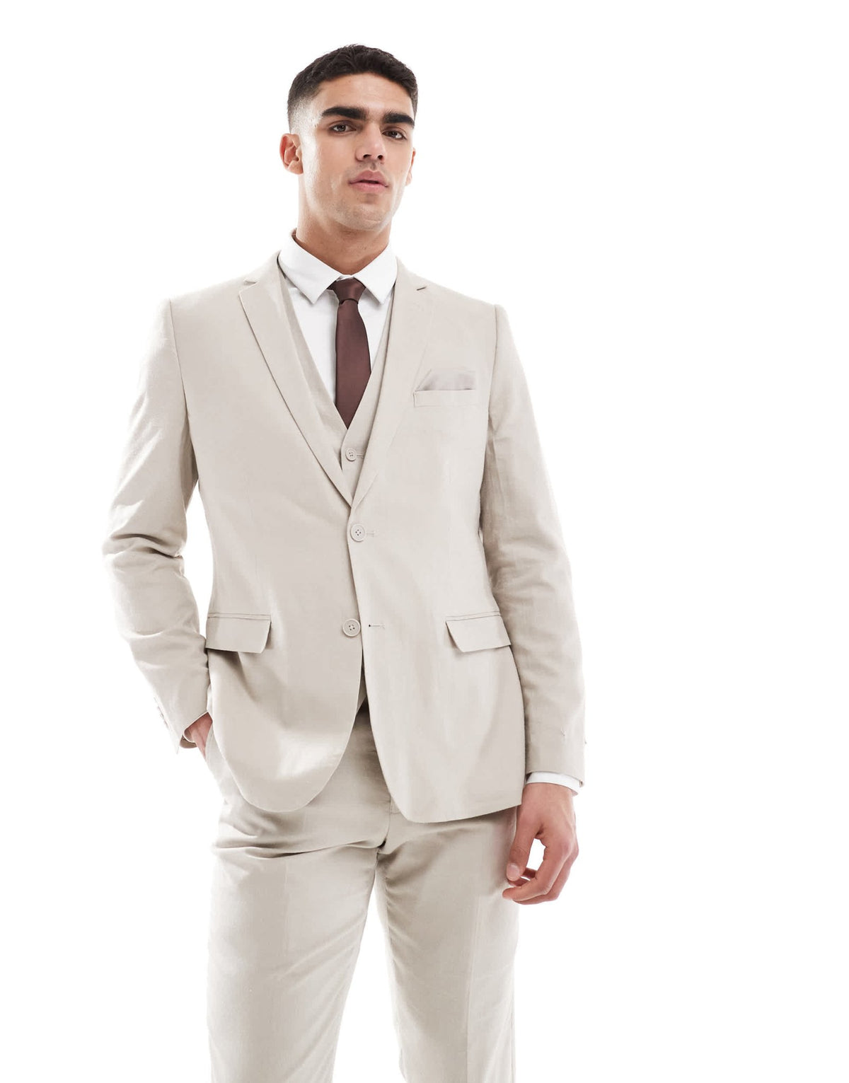 French Connection linen formal suit jacket co-ord in stone - ASOS Sample Sale