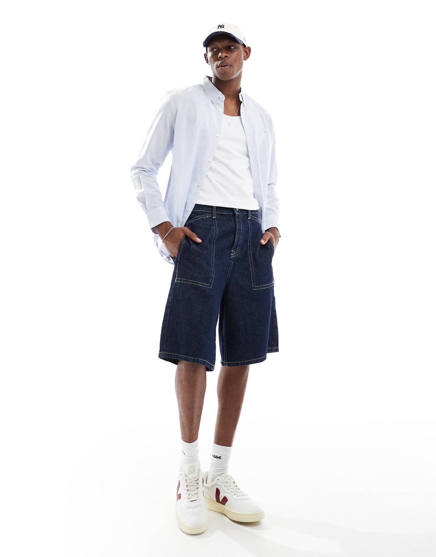 French Connection long sleeve pocket shirt in sky blue stripe - ASOS Sample Sale