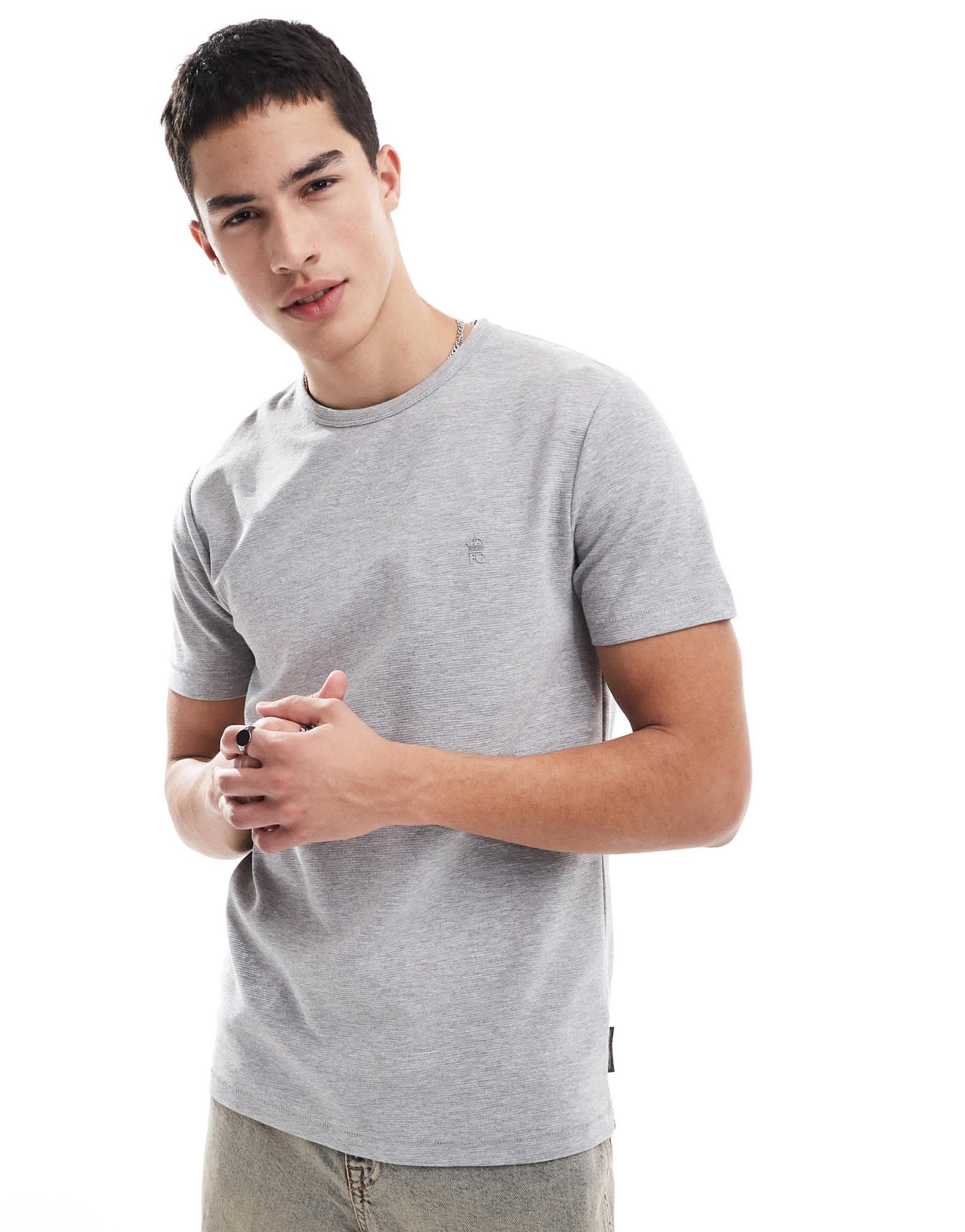 French Connection micro ottoman t-shirt in light grey melange - ASOS Sample Sale