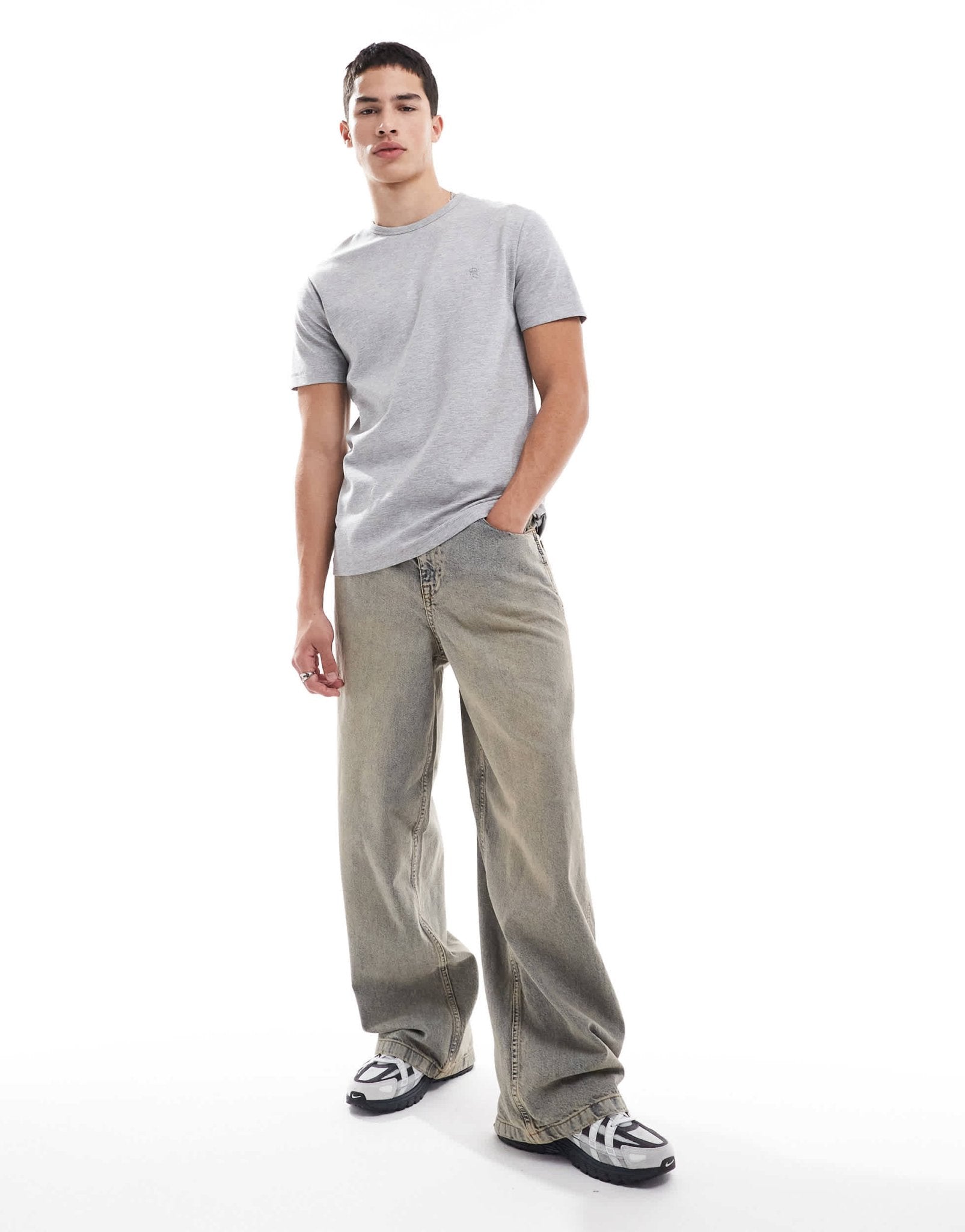 French Connection micro ottoman t-shirt in light grey melange - ASOS Sample Sale