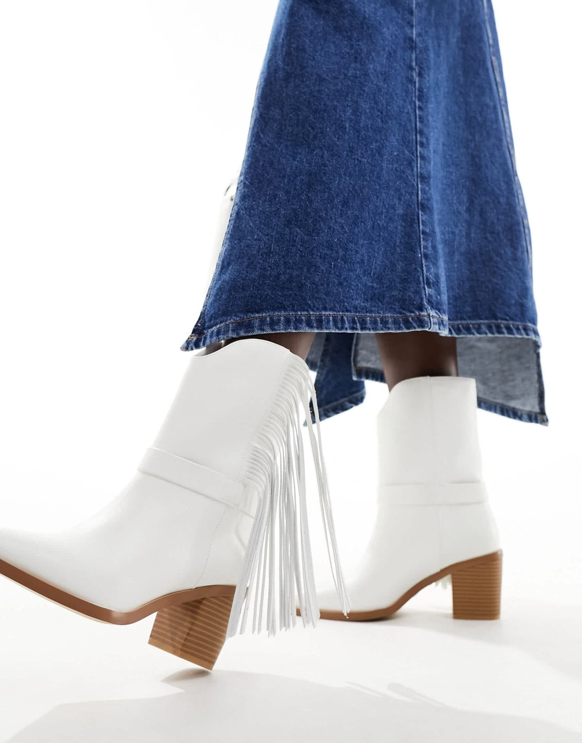 French Connection mid leg fringe western boots in white - ASOS Sample Sale