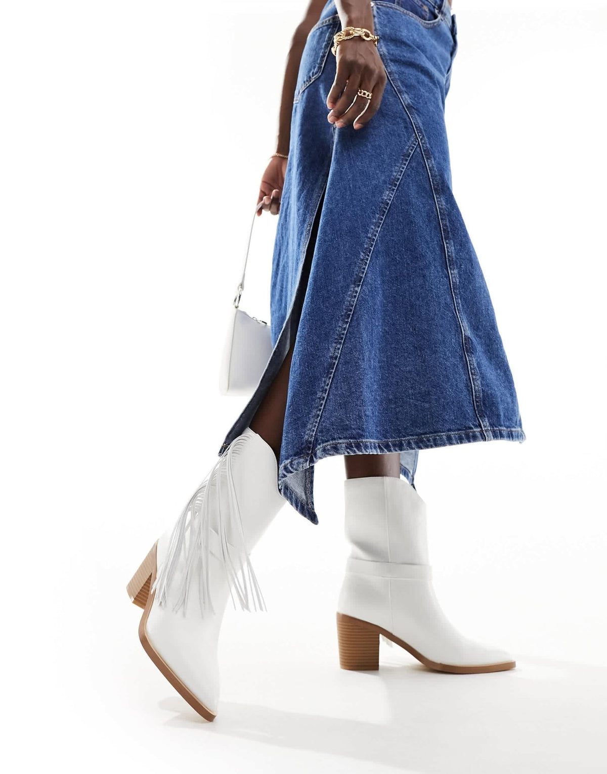 French Connection mid leg fringe western boots in white - ASOS Sample Sale