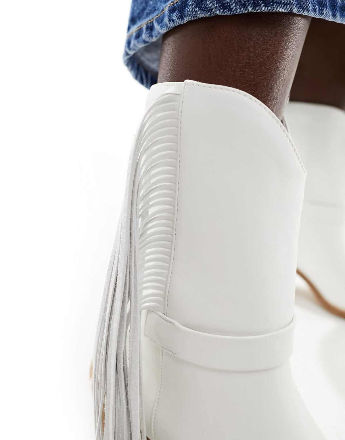 French Connection mid leg fringe western boots in white - ASOS Sample Sale