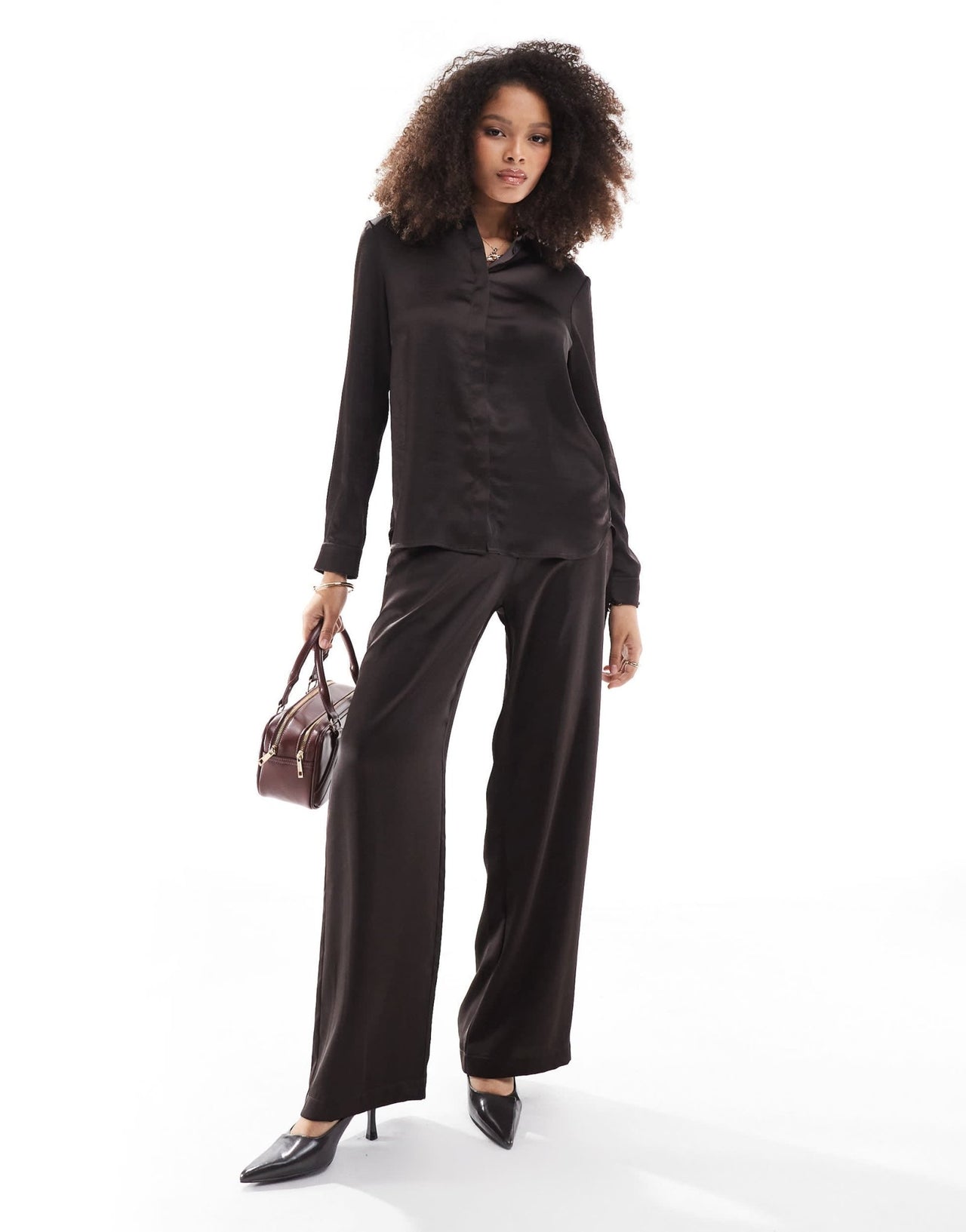 French Connection satin trouser in chocolate co - ord - ASOS Sample Sale