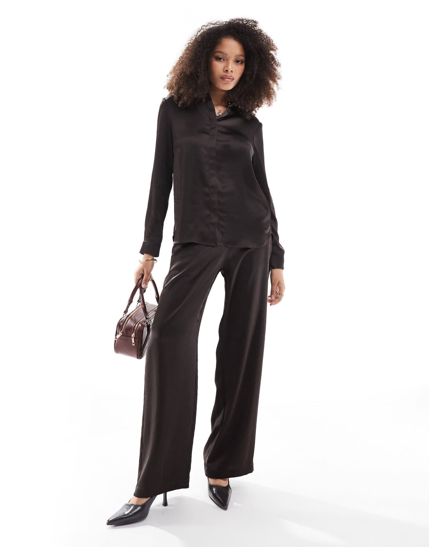 French Connection satin trouser in chocolate co - ord - ASOS Sample Sale