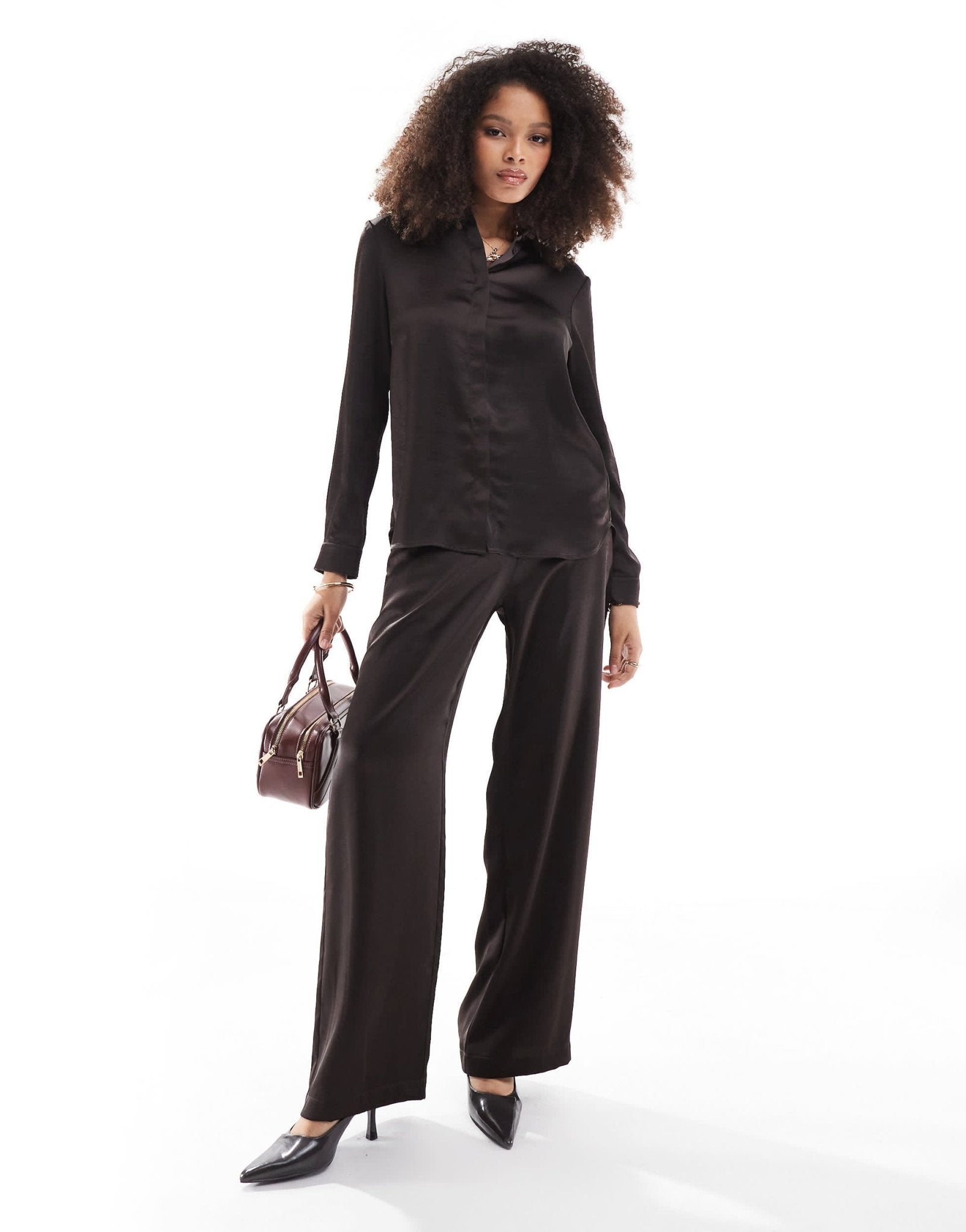 French Connection satin trouser in chocolate co - ord - ASOS Sample Sale