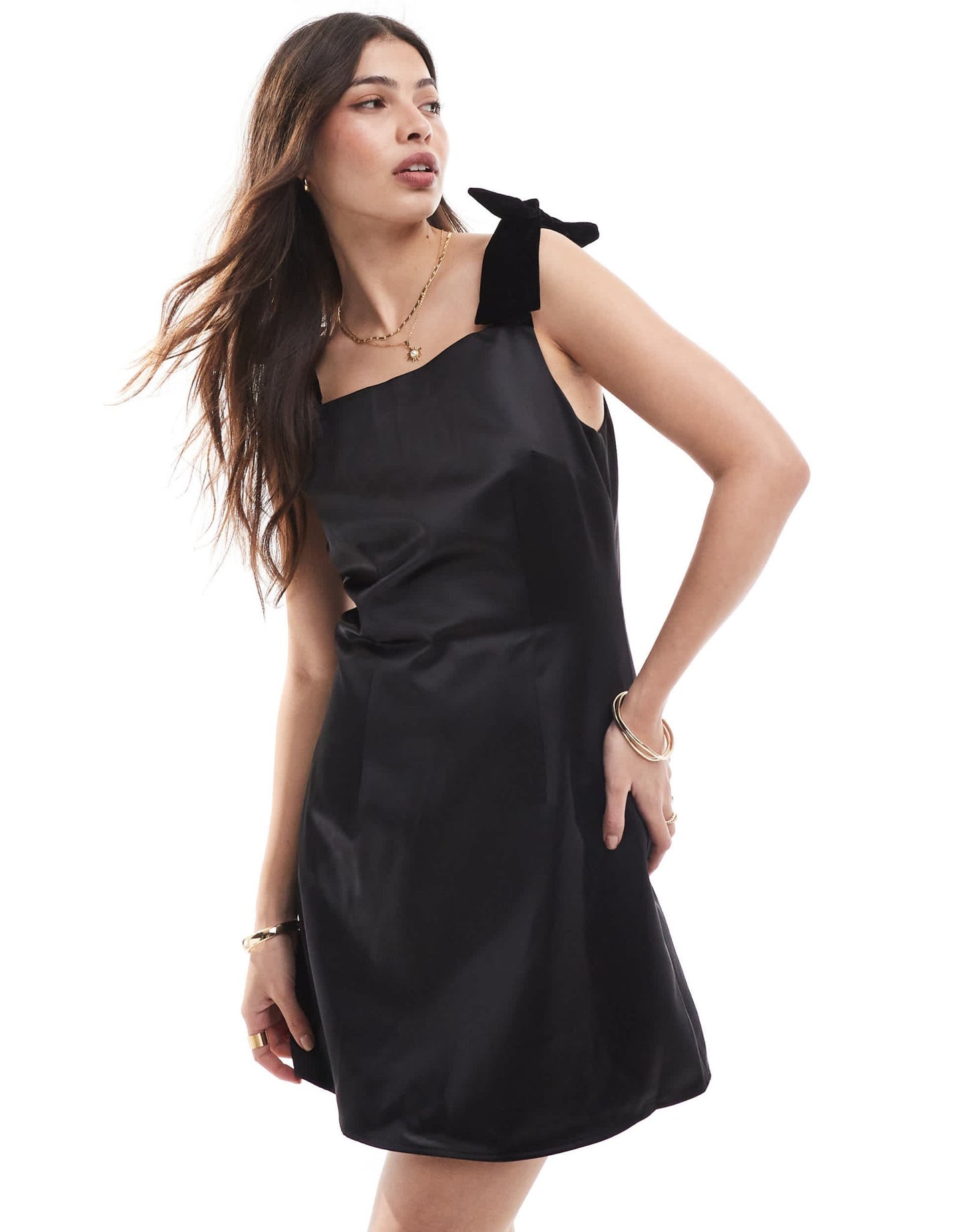 French Connection sculpted mini dress with bow shoulder detail in black - ASOS Sample Sale