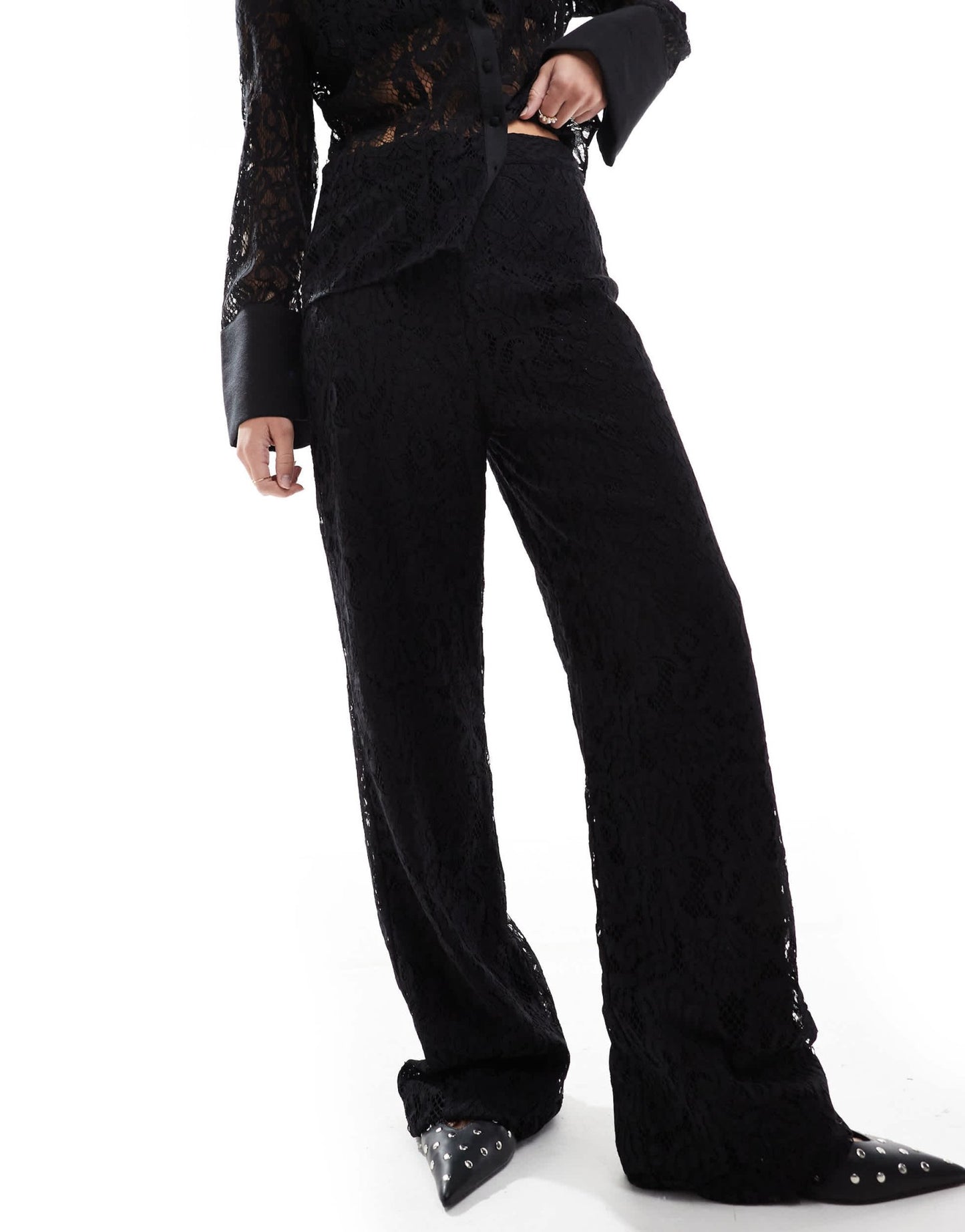 French Connection sheer lace trousers in black co - ord - ASOS Sample Sale