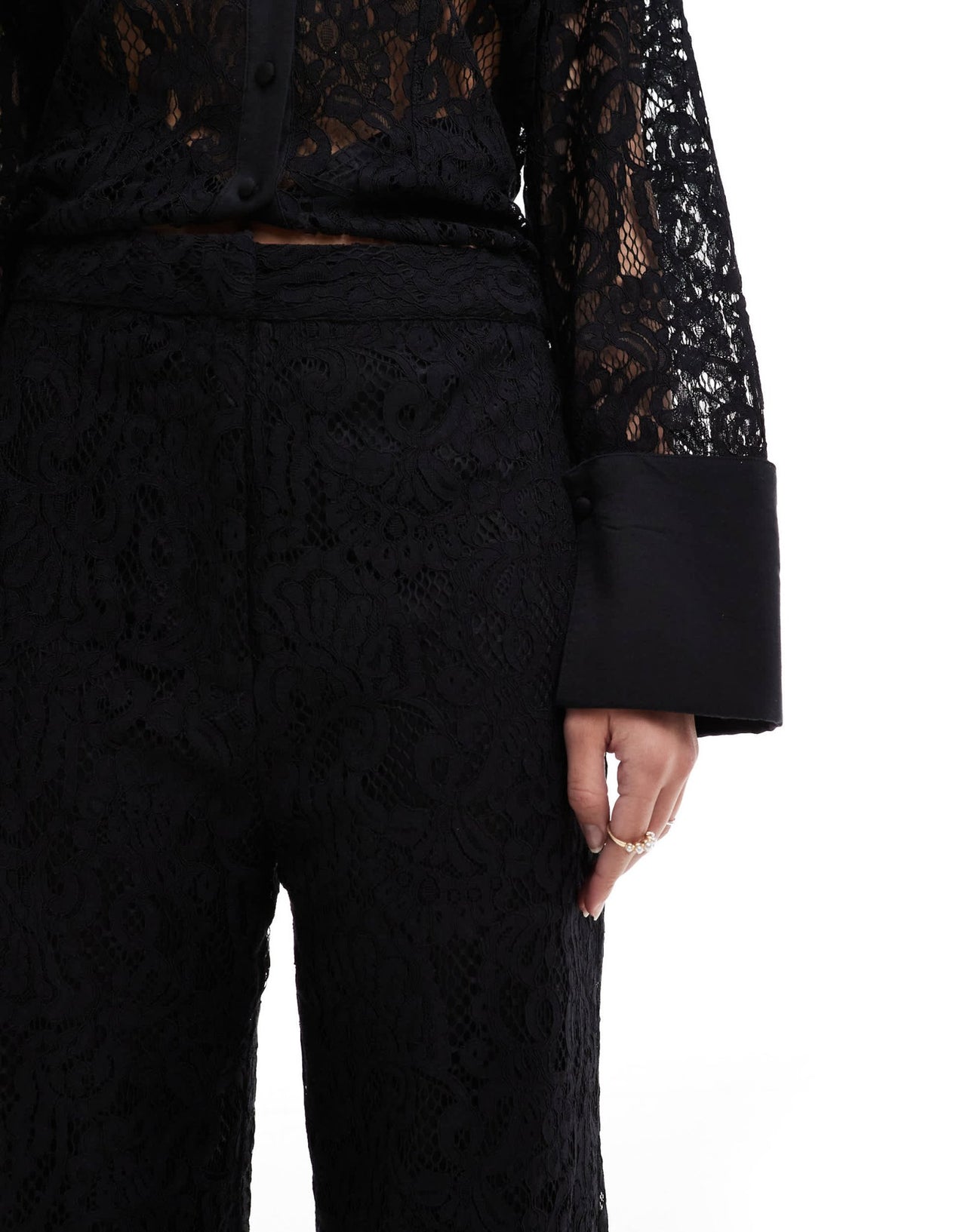 French Connection sheer lace trousers in black co - ord - ASOS Sample Sale