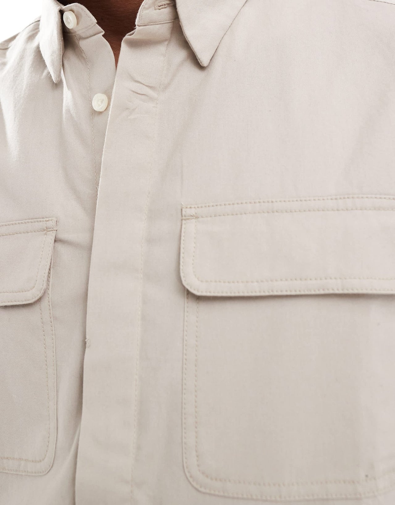 French Connection shirt with double breast pockets in stone - ASOS Sample Sale