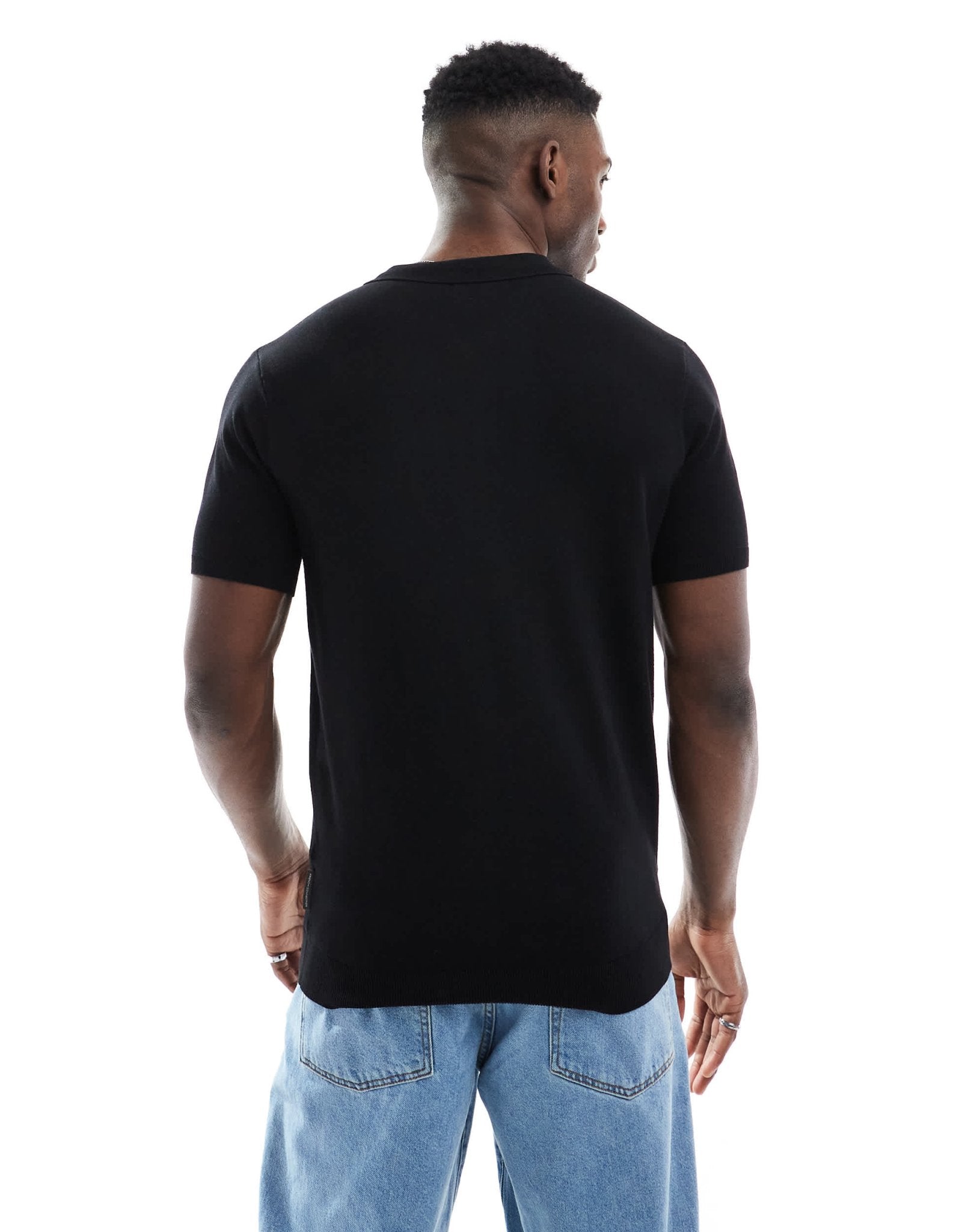 French Connection short sleeve knitted zip polo shirt in black - ASOS Sample Sale