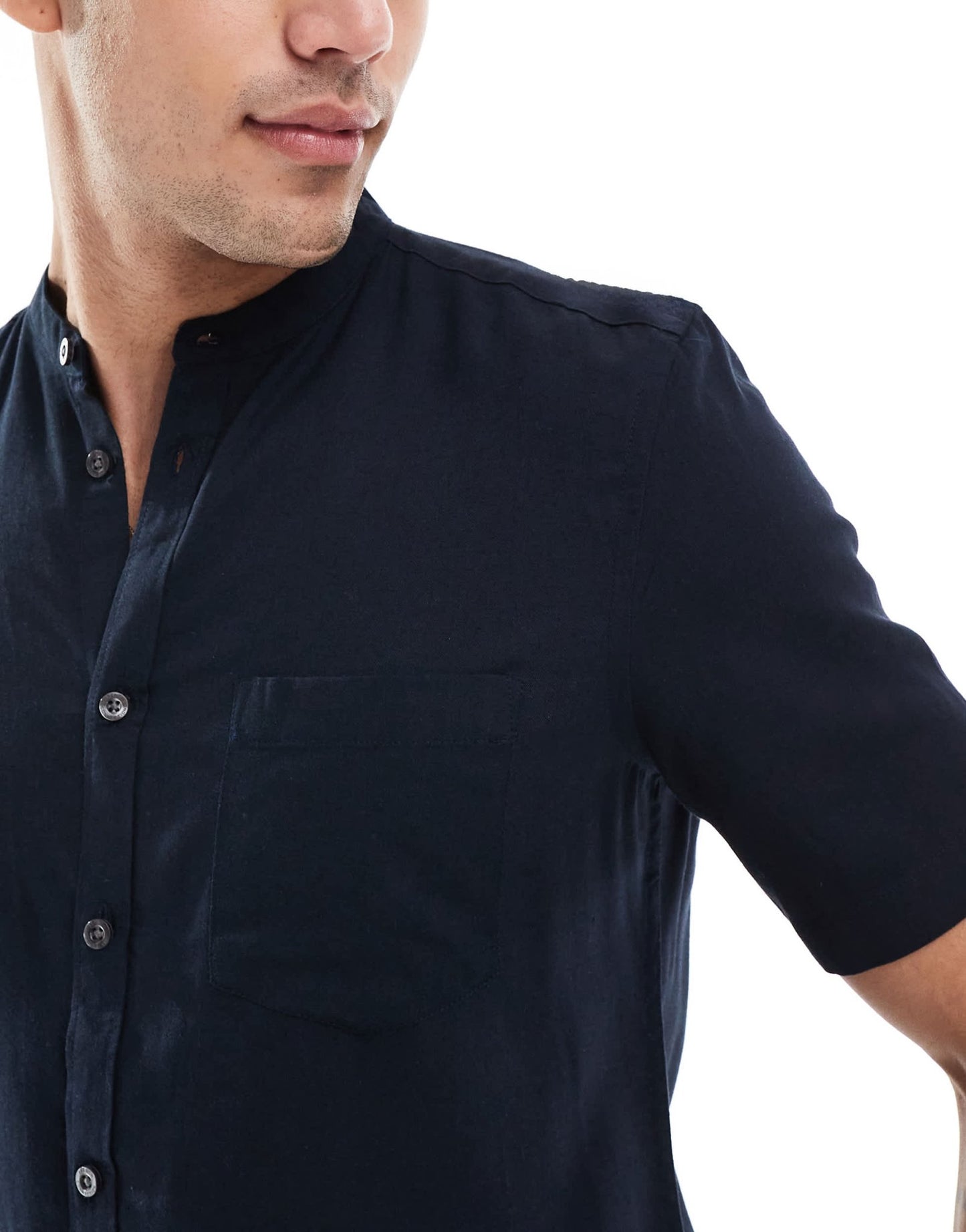 French Connection short sleeve linen henley shirt in navy - ASOS Sample Sale