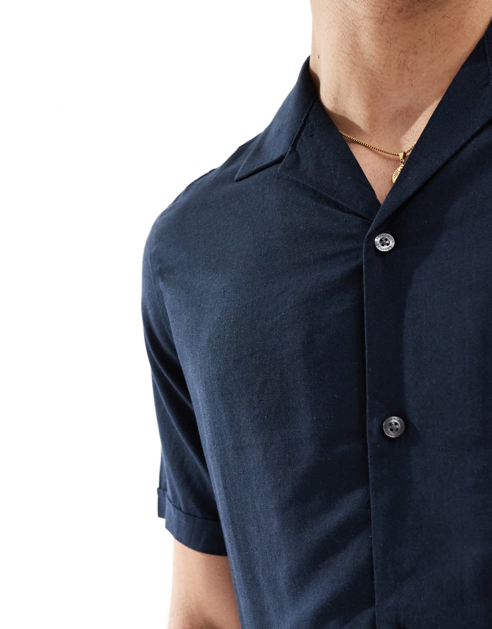 French Connection short sleeve linen revere shirt in navy - ASOS Sample Sale