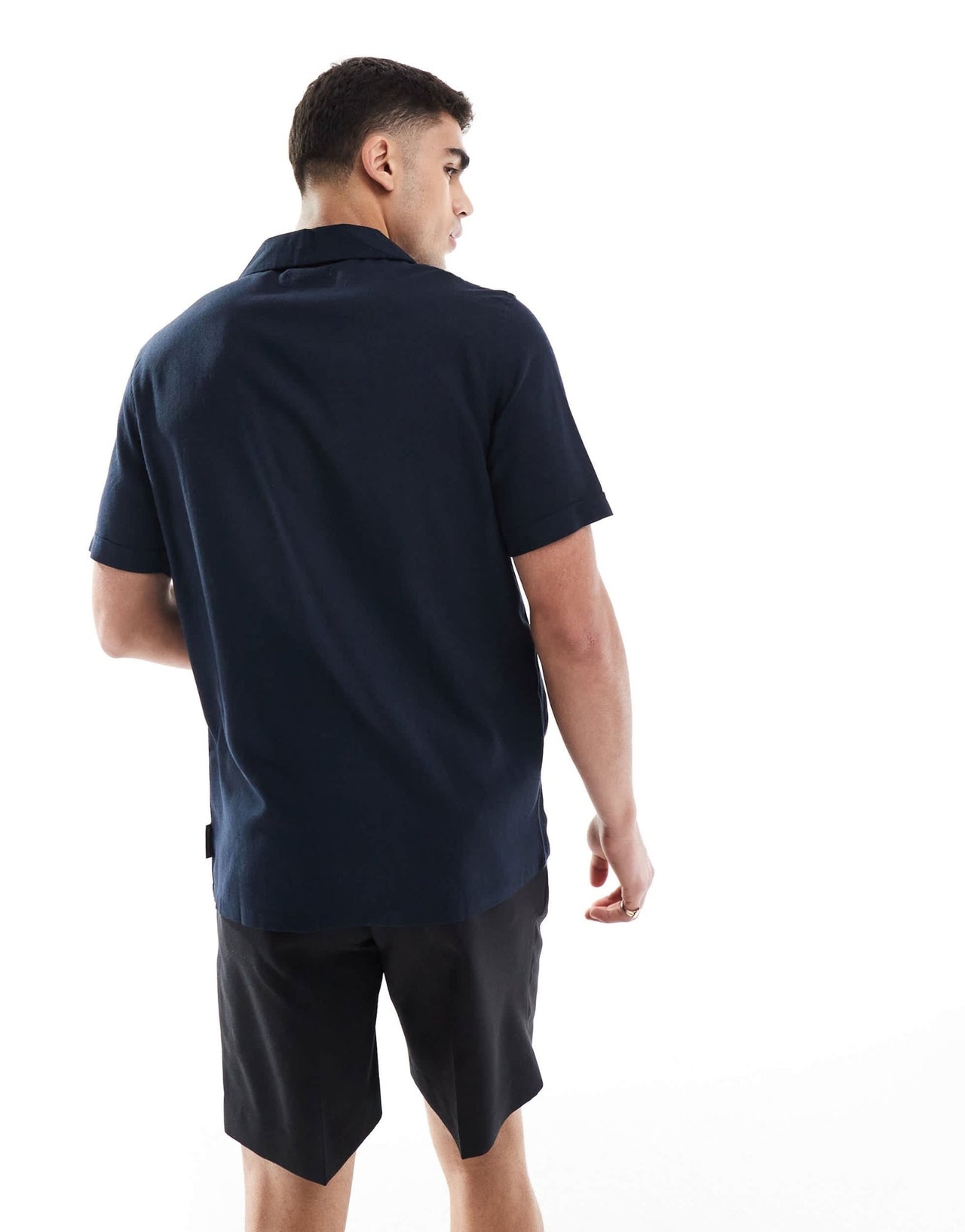 French Connection short sleeve linen revere shirt in navy - ASOS Sample Sale