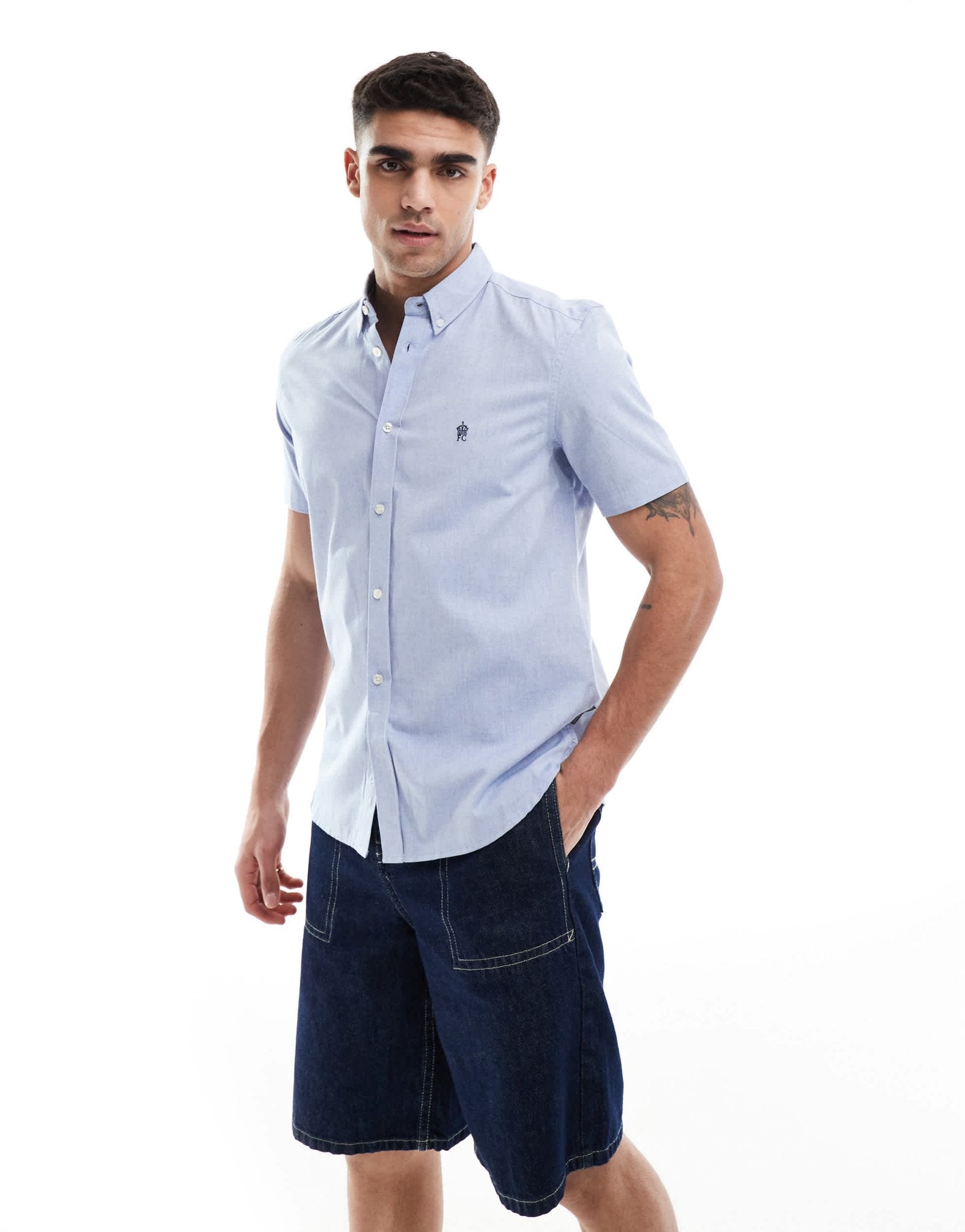 French Connection short sleeve logo shirt in sky blue - ASOS Sample Sale