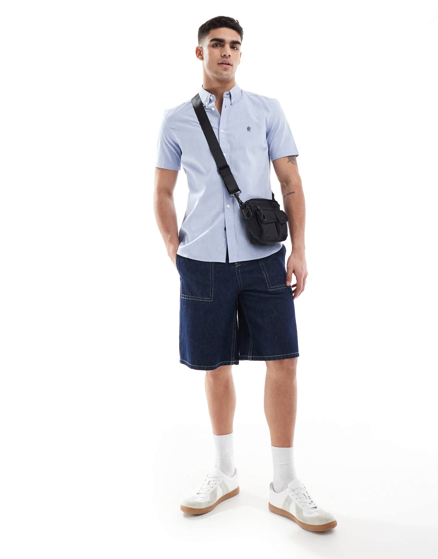 French Connection short sleeve logo shirt in sky blue - ASOS Sample Sale