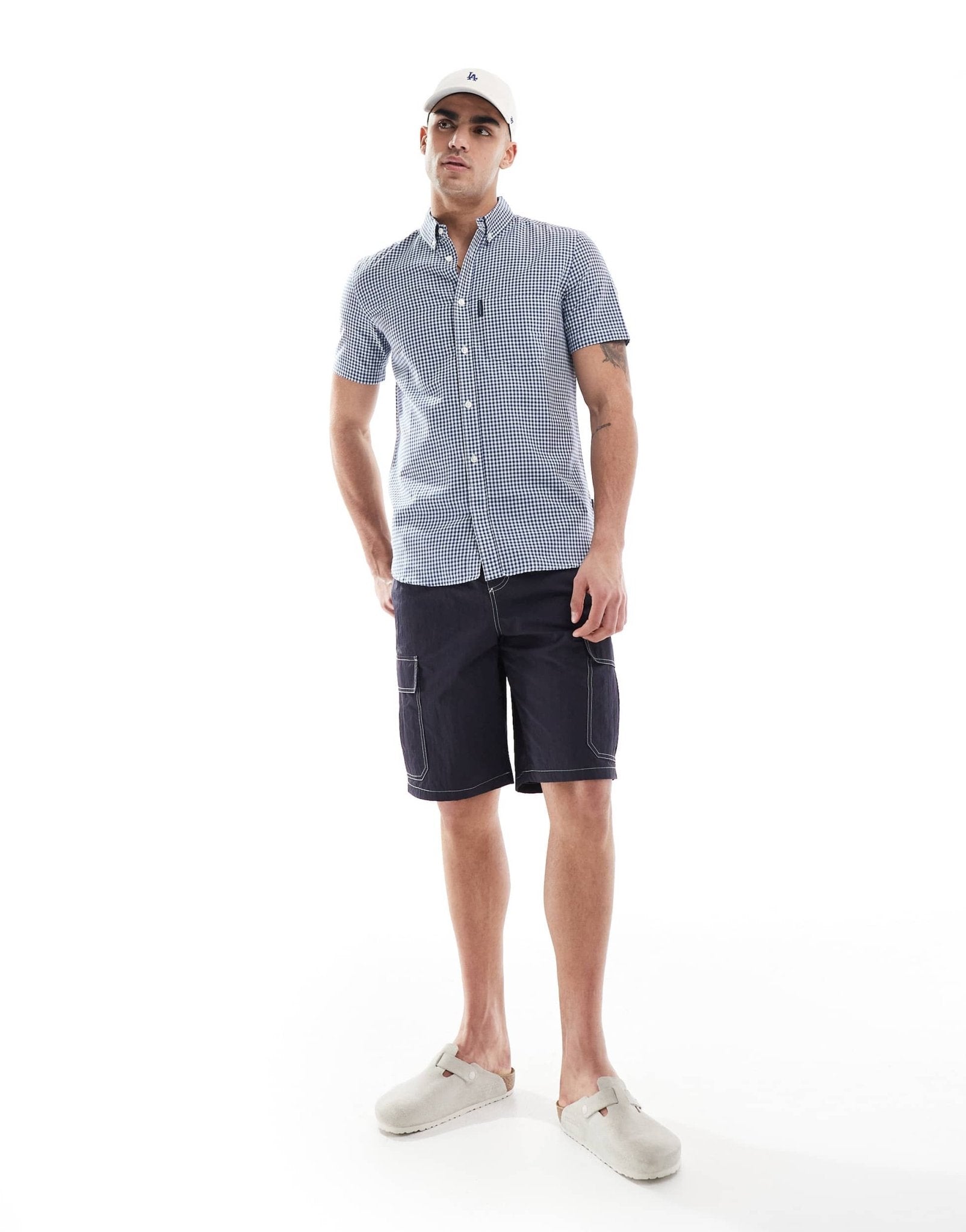 French Connection short sleeve pocket shirt in blue gingham - ASOS Sample Sale