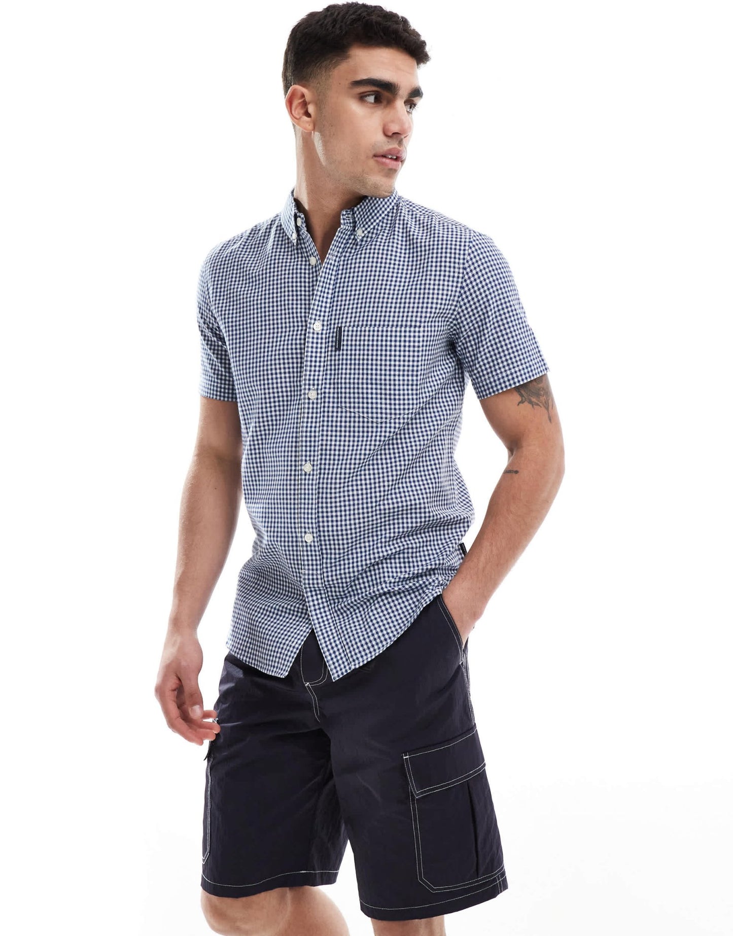 French Connection short sleeve pocket shirt in blue gingham - ASOS Sample Sale