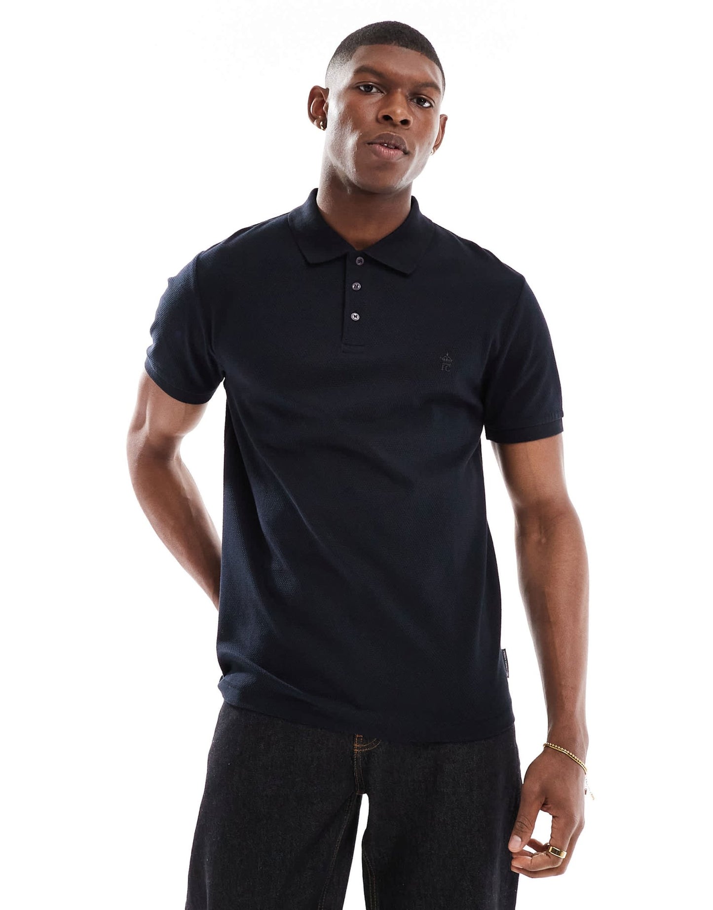 French Connection short sleeve popcorn polo shirt in navy - ASOS Sample Sale