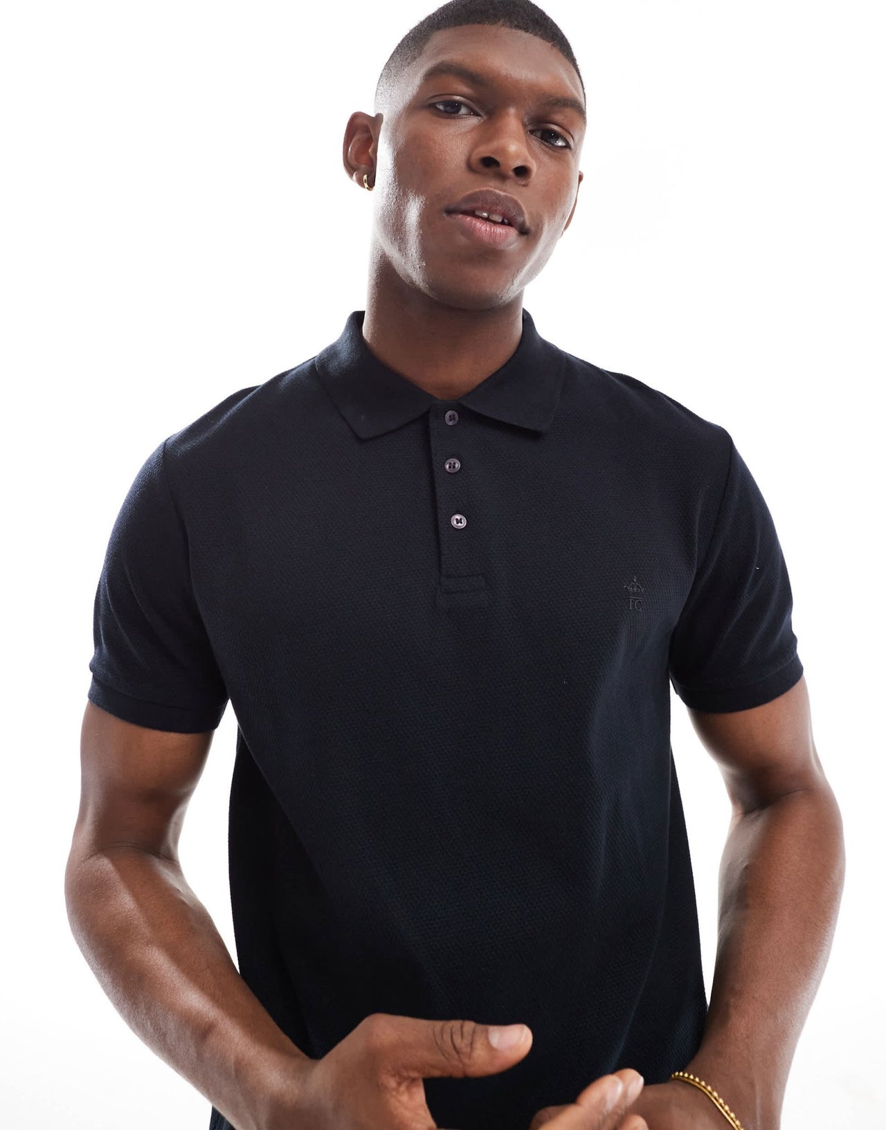 French Connection short sleeve popcorn polo shirt in navy - ASOS Sample Sale