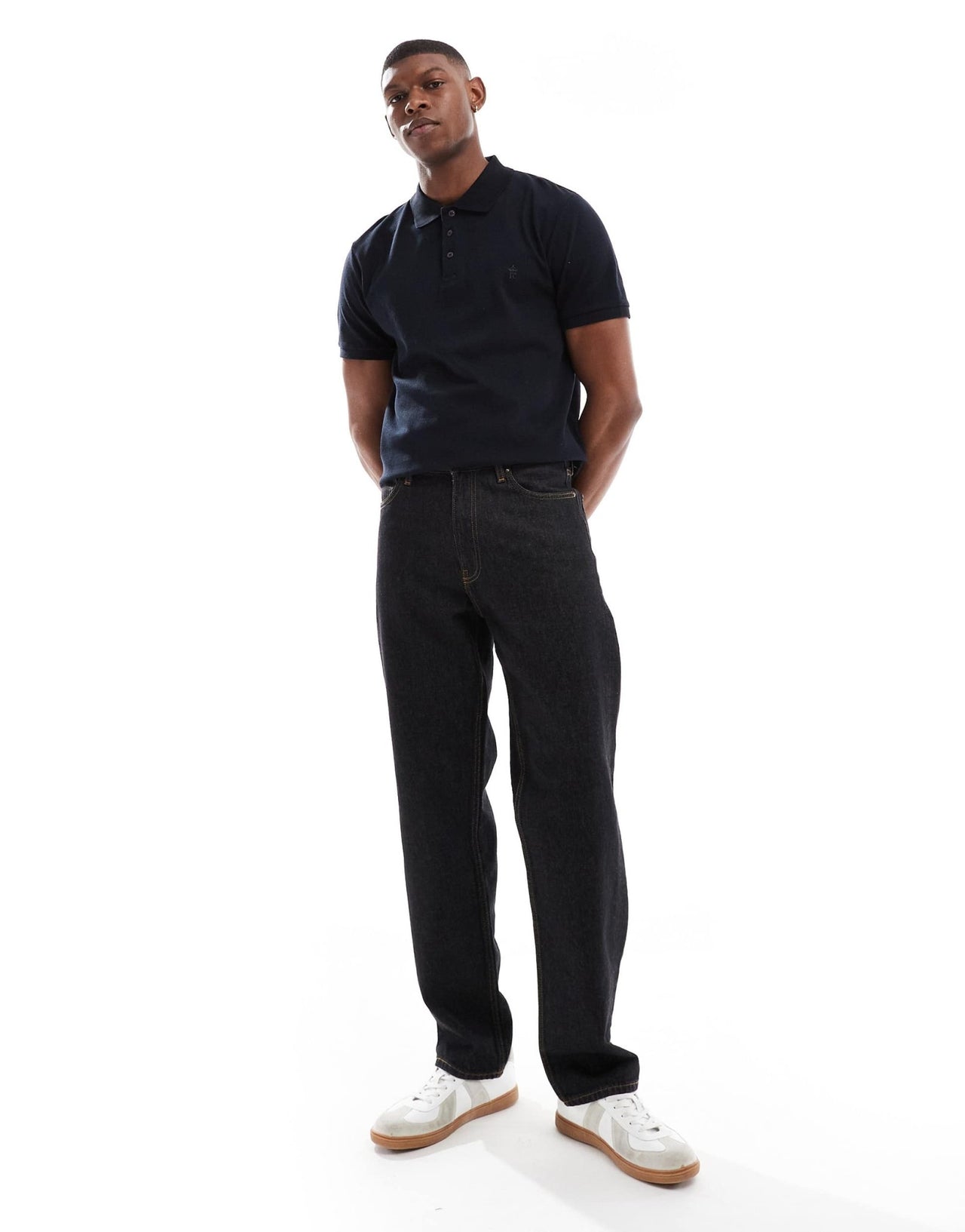 French Connection short sleeve popcorn polo shirt in navy - ASOS Sample Sale