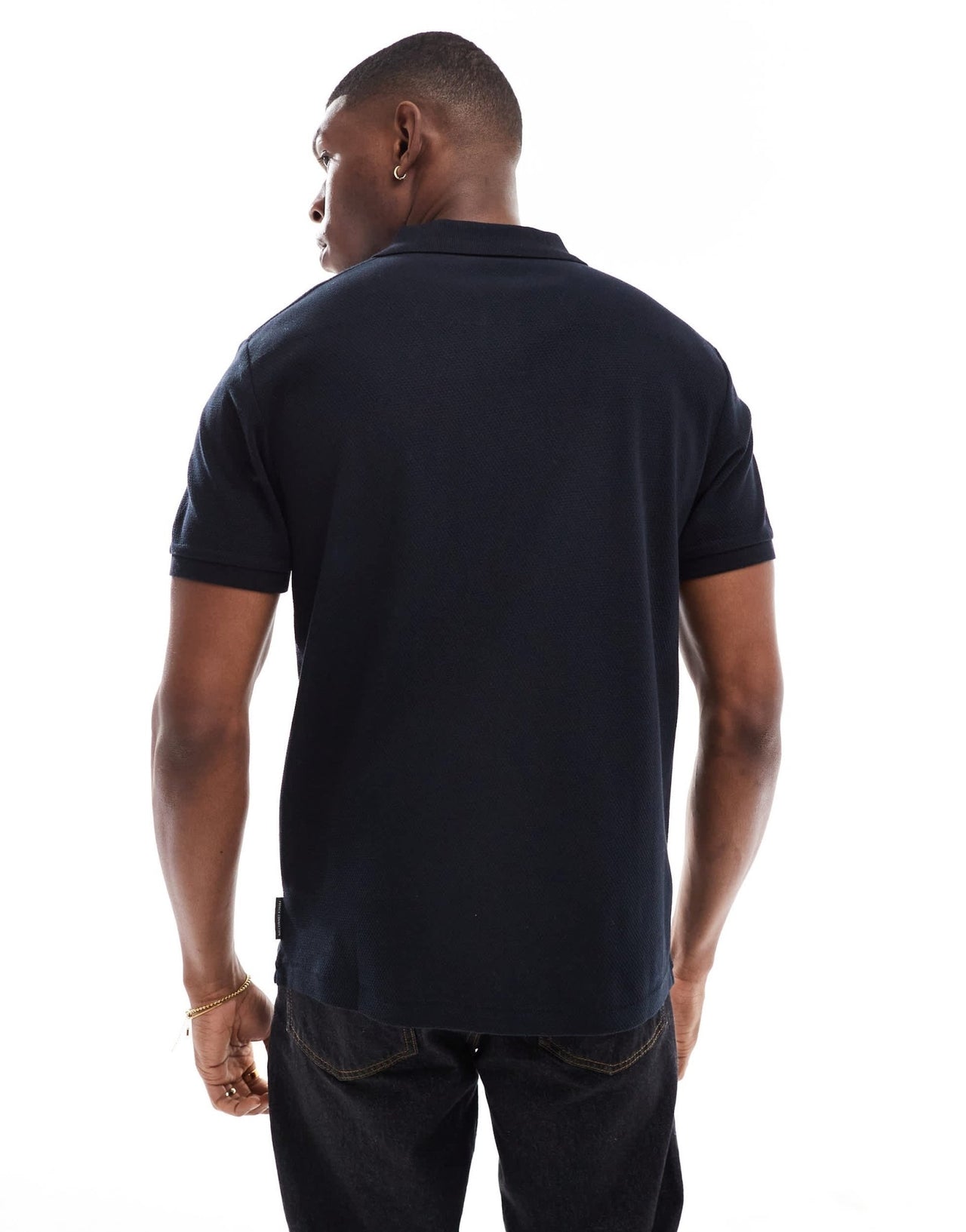 French Connection short sleeve popcorn polo shirt in navy - ASOS Sample Sale