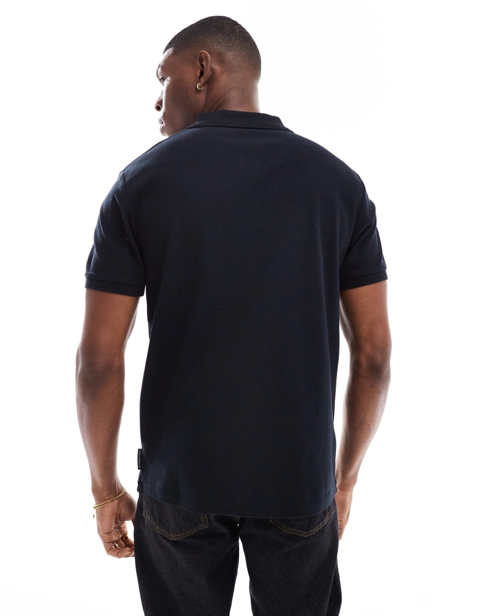 French Connection short sleeve popcorn polo shirt in navy - ASOS Sample Sale