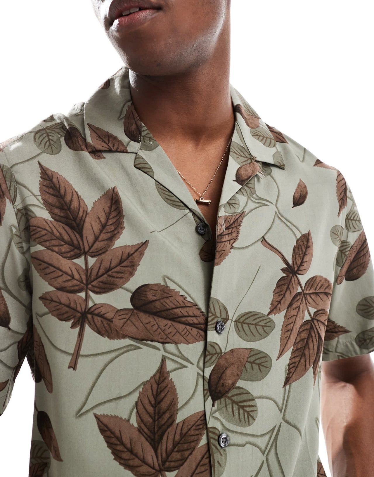 French Connection short sleeve revere shirt in khaki leaf print - ASOS Sample Sale